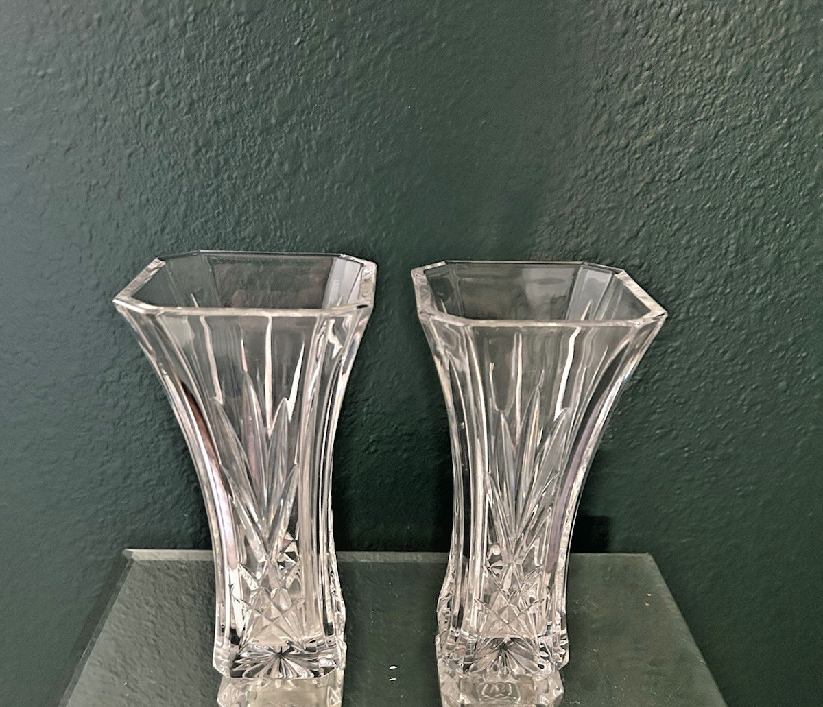 Pair Waterford Florence Court Vintage 8” Crystal Vase Seahorse Mark Vtg Retired