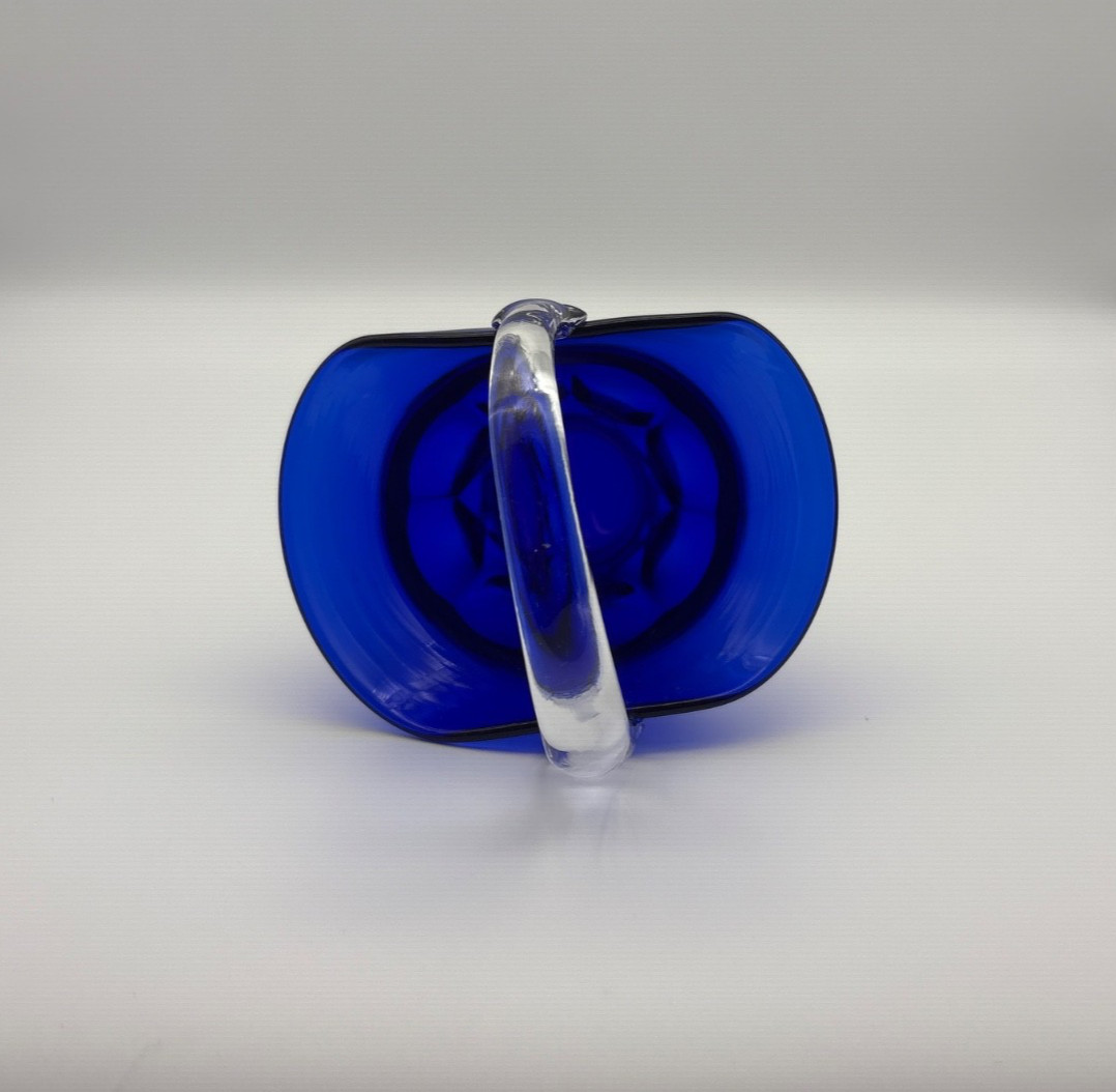 Cobalt Blue Georgian Mosser Glass Basket Applied Clear Handle