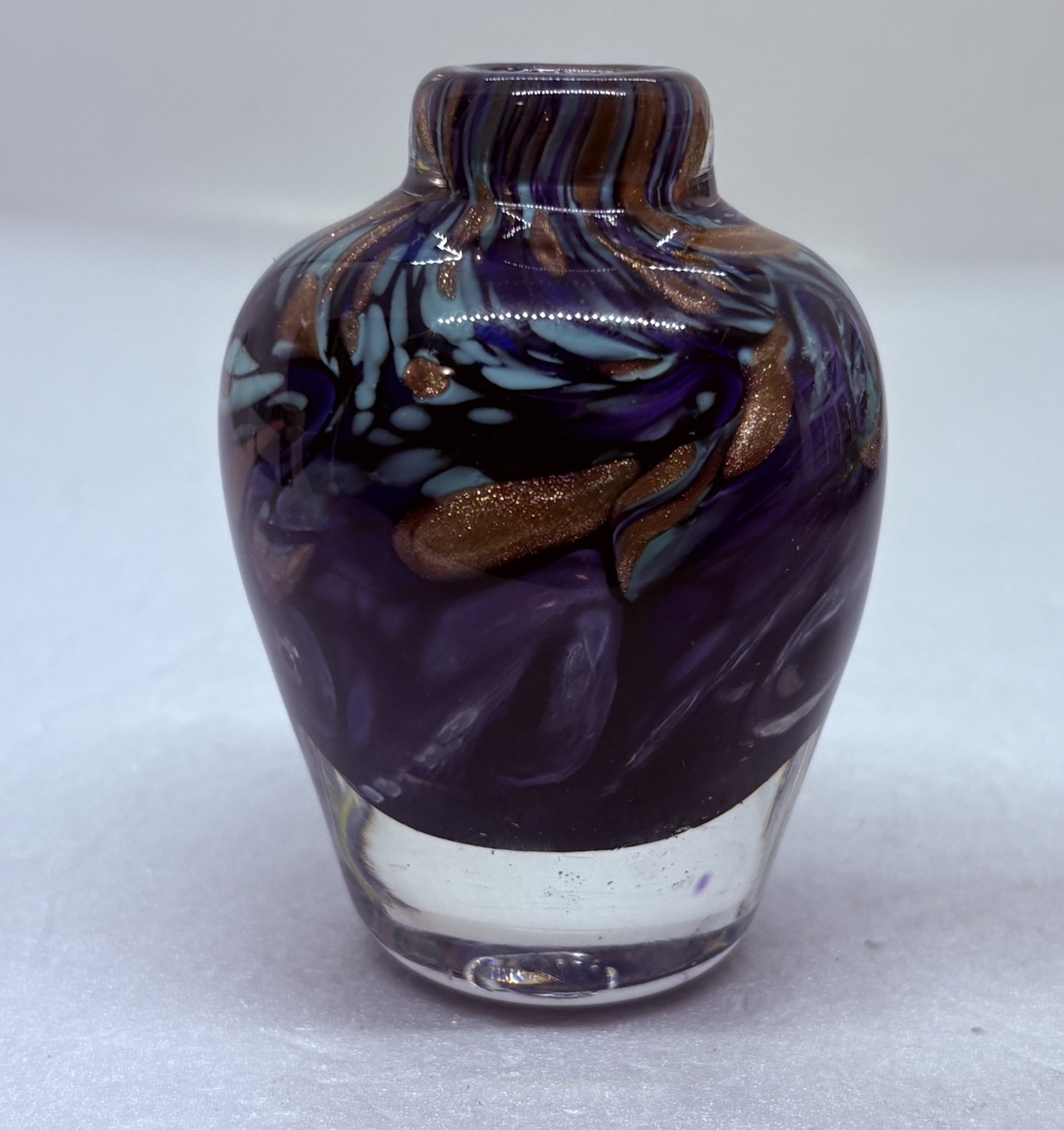Vijtage Studio Art Glass Bud Vase Vibrant Swirls Gold Sparkles 3.5” Decor 21
