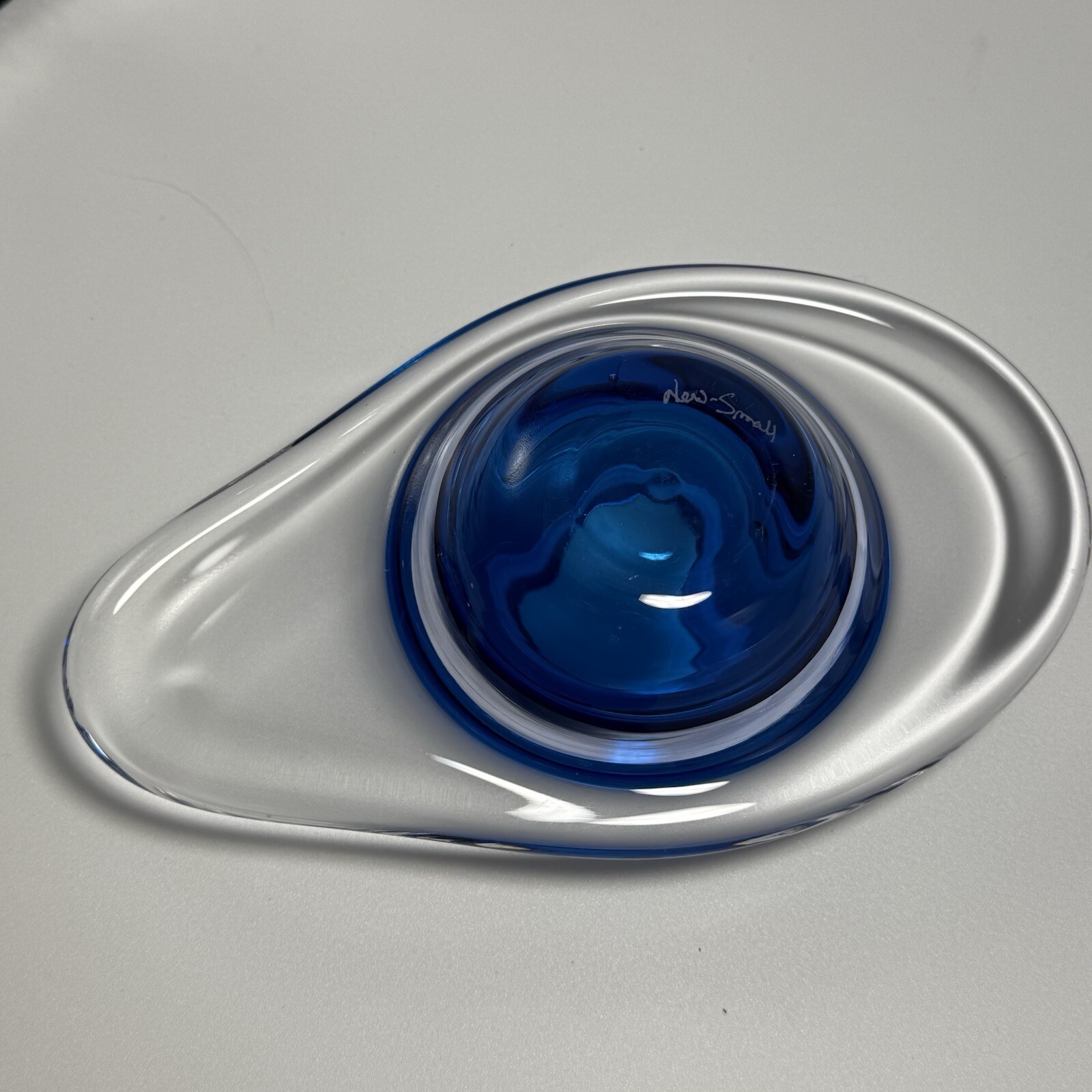 Ikebana Vessel David New-Small & Sterling Blue & Clear Art Glass Vase Signed
