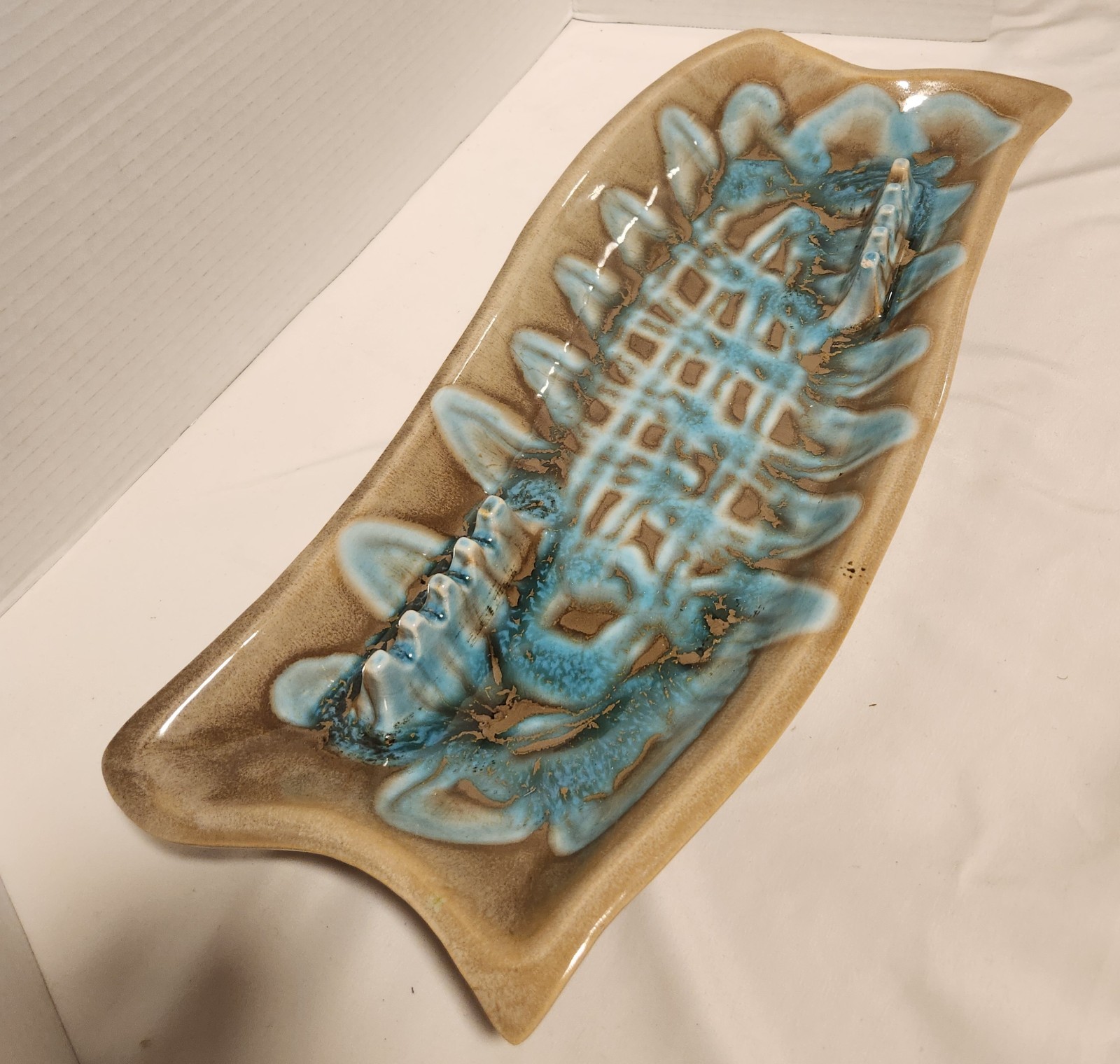 Vintage California Originals AG-22 Ashtray Large 18″ MCM Drip Glaze Teal USA