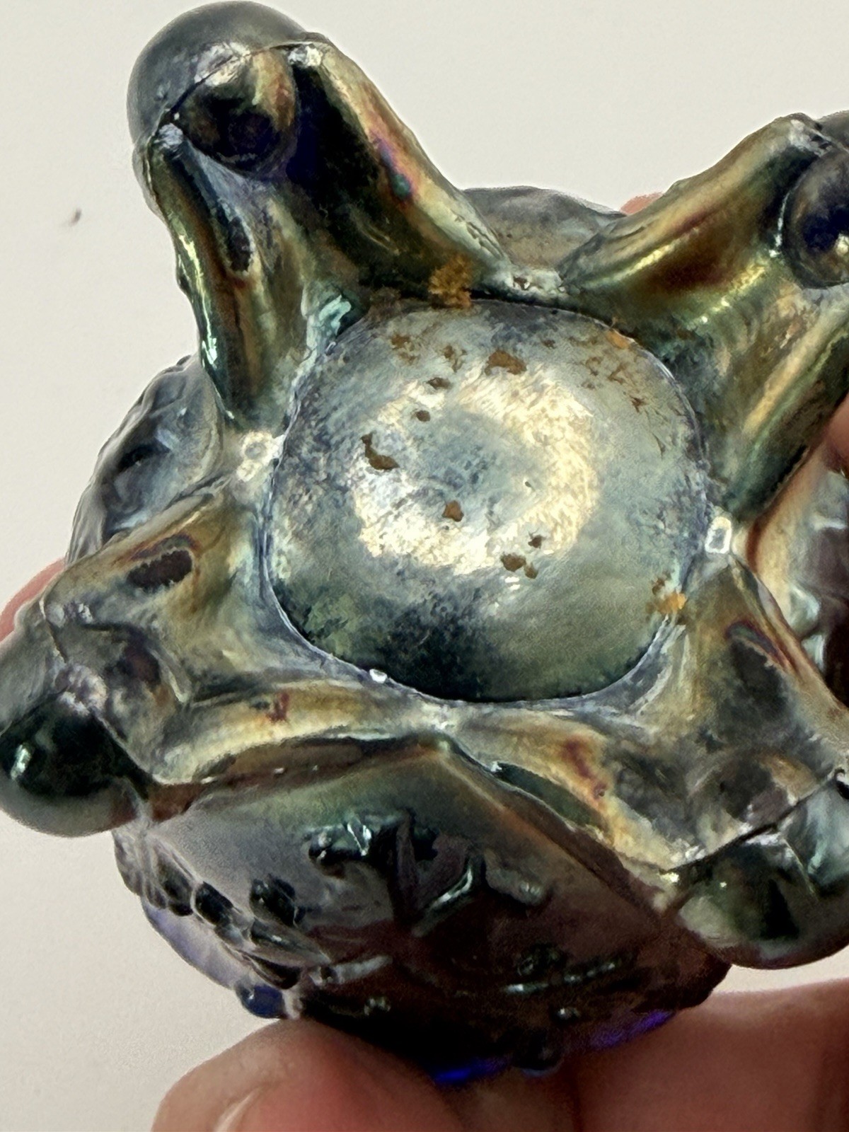 Northwood Style Carnival Glass Toothpick Holder Paisley Cobalt Blue Iridescent