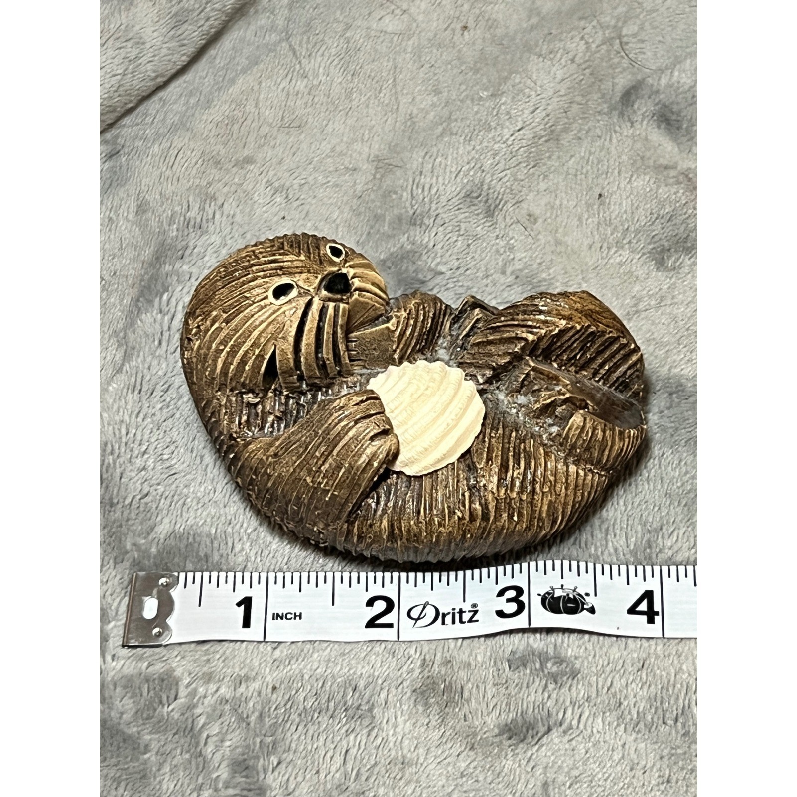 Vintage Sea Otter Figurine Shell Carving Signed Wood Resin Nautical 3in Ocean