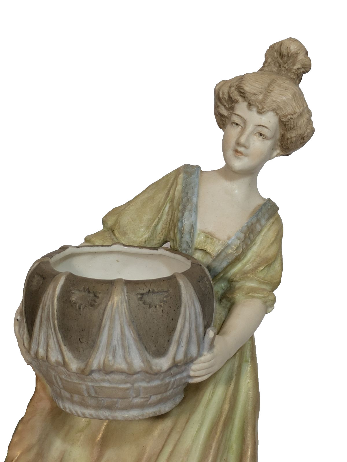 Antique Bohemian Figurine Lady with Tub, Made in Austria