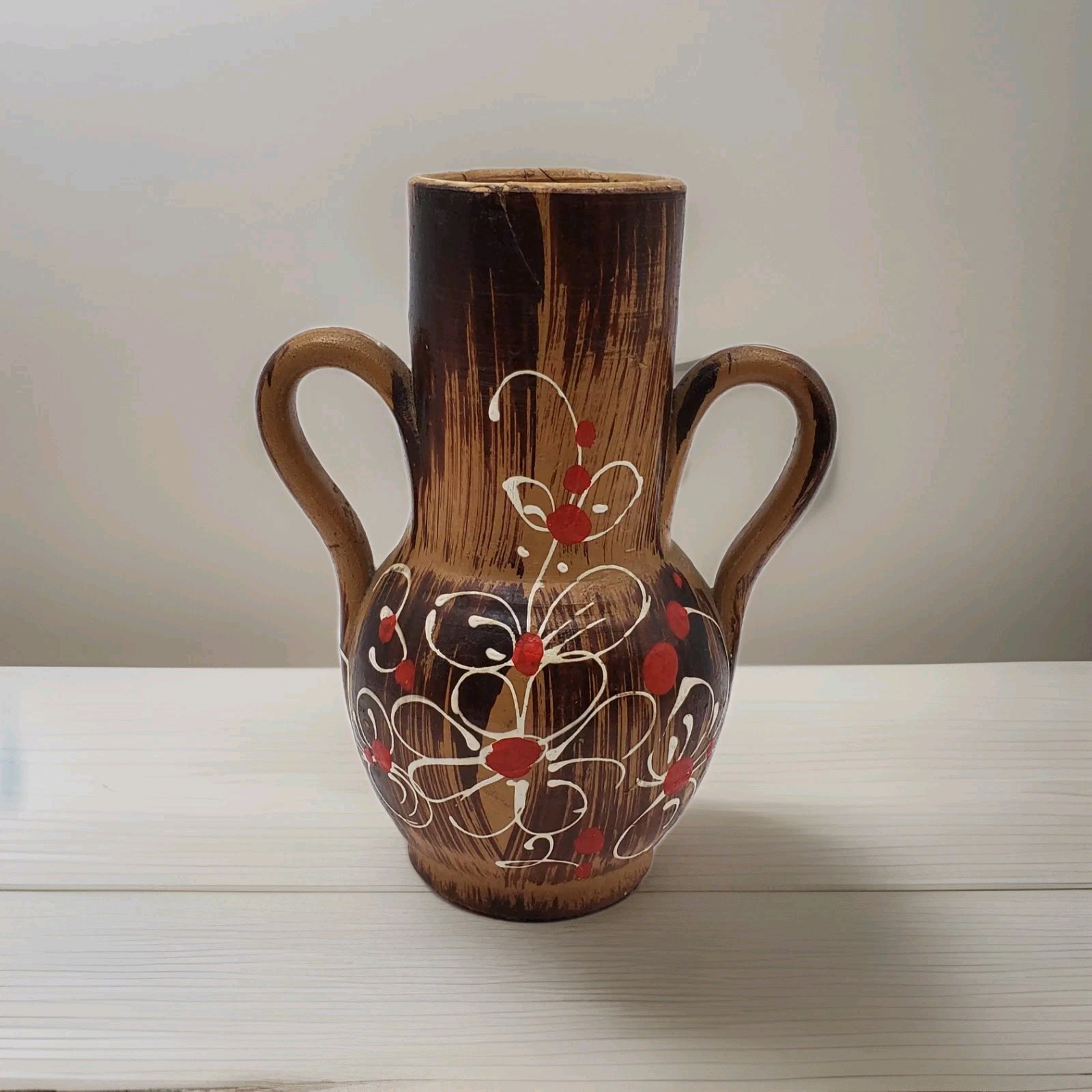 As Is , NORLEANS Made In Italy Trophy Floral Style Pottery Vase 6″ See Photos