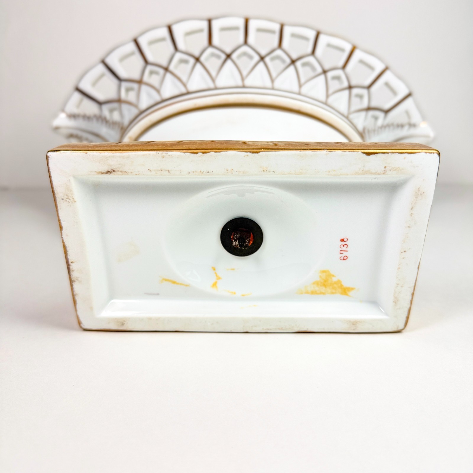 Vintage White & Gold Pierced Porcelain Basket Compote Centerpiece Bowl
