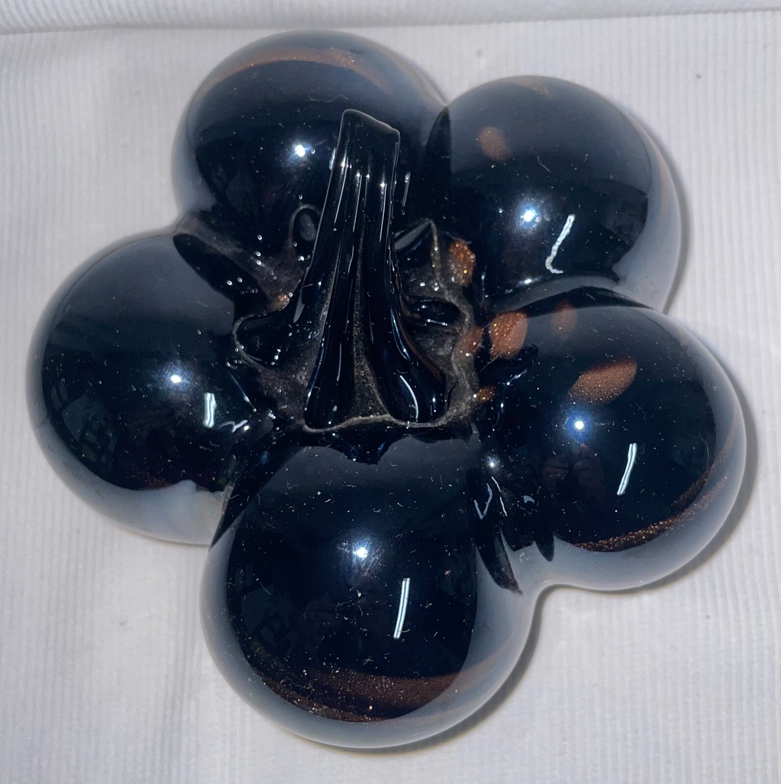 Solid Black Glass Rose Gold Swirl Glitter Hand Blown Pumpkin Goard Multi Purpose