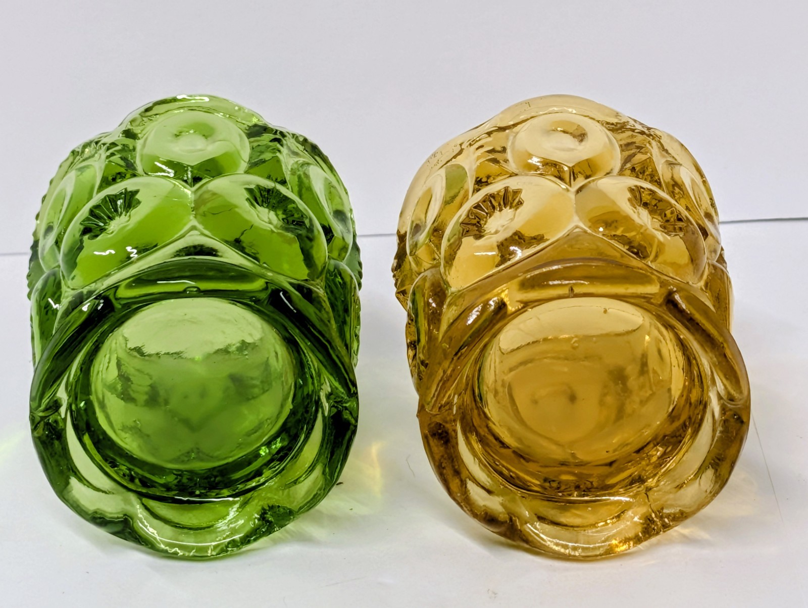 Vintage Smith Glass Moon an Stars Two Toothpick Holders Green Apple & Amber