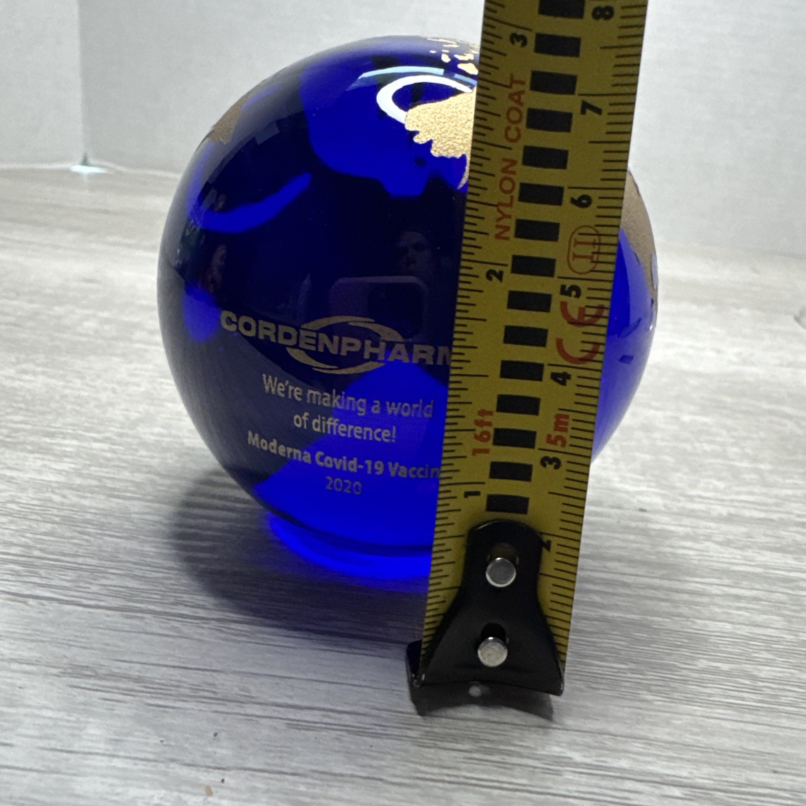 2020 CORDENPHARMA Moderna Covid-19 Vaccine Blue Paperweight.