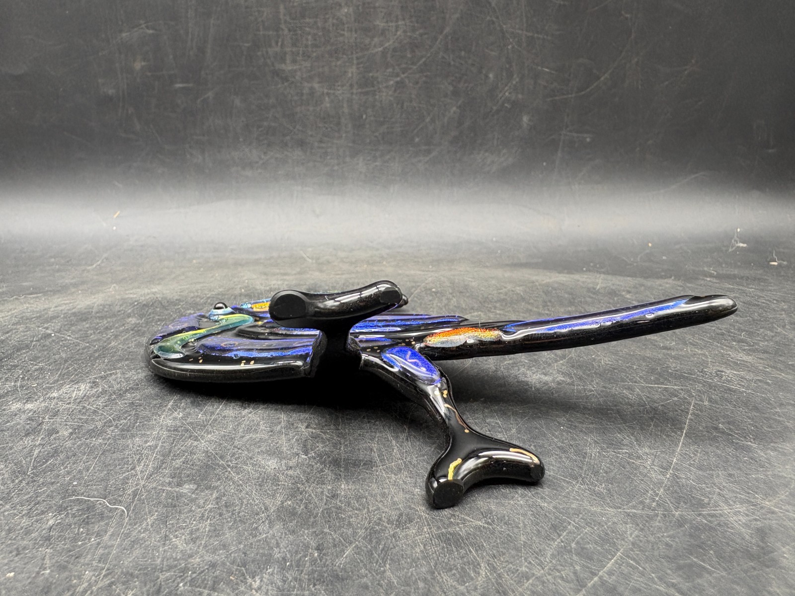 Signed Studio Art Glass Toucan Bird Dichroic Fused Glass Sculpture 6″ Tall