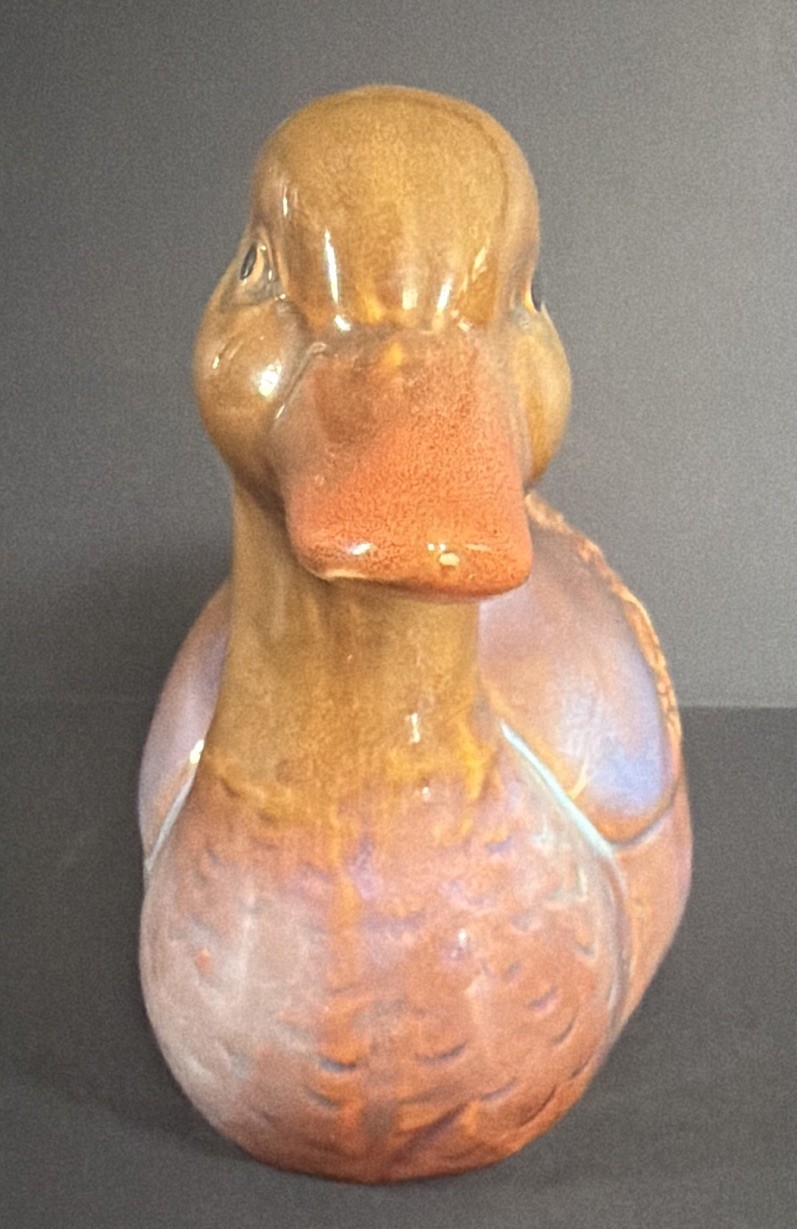Glazed Glossy Ceramic Duck Figurine Decorative Brown Orange Blue
