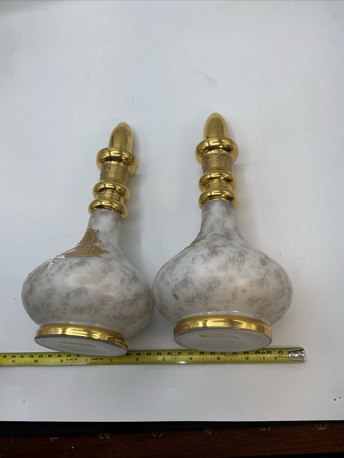 Pair Of Moser 10” Pink Bottles Flowers In Relief