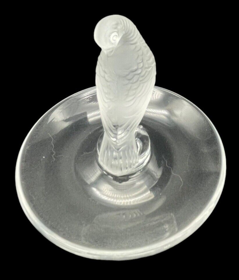 Lalique France Frosted Crystal Turtle Dove Partridge Ring Dish Etched