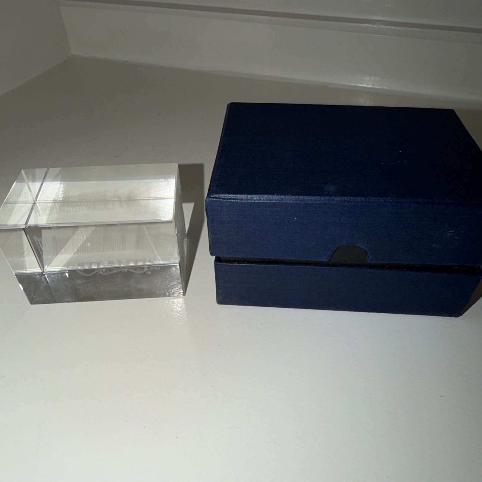 Atlantis Engraved Clear Crystal Block Paperweight Atlantis Royal Tower 3.5in Box