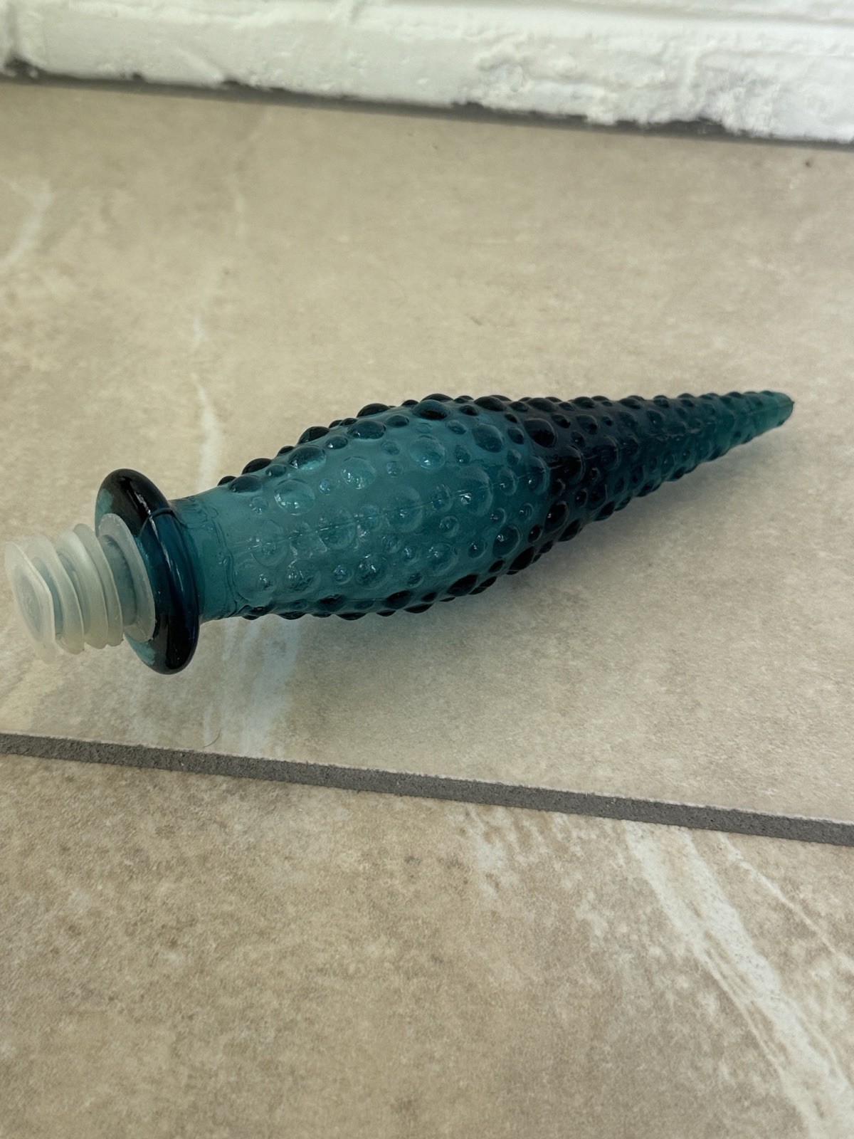 Empoli Blue Teal Hobnail Glass Bottle Stopper 7.5” tall
