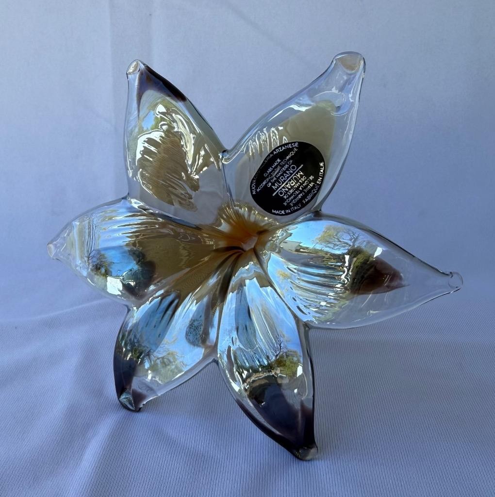 Genuine Italian Flower Blown Glass Murano beige dark eggplant Italy No 745