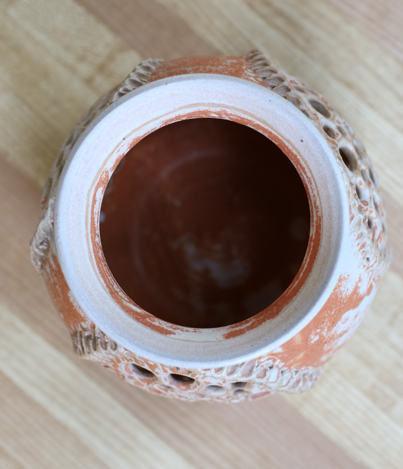 Art Pottery Candle Holder Votive Vtg Table Lantern Terra Cotta Finish Signed