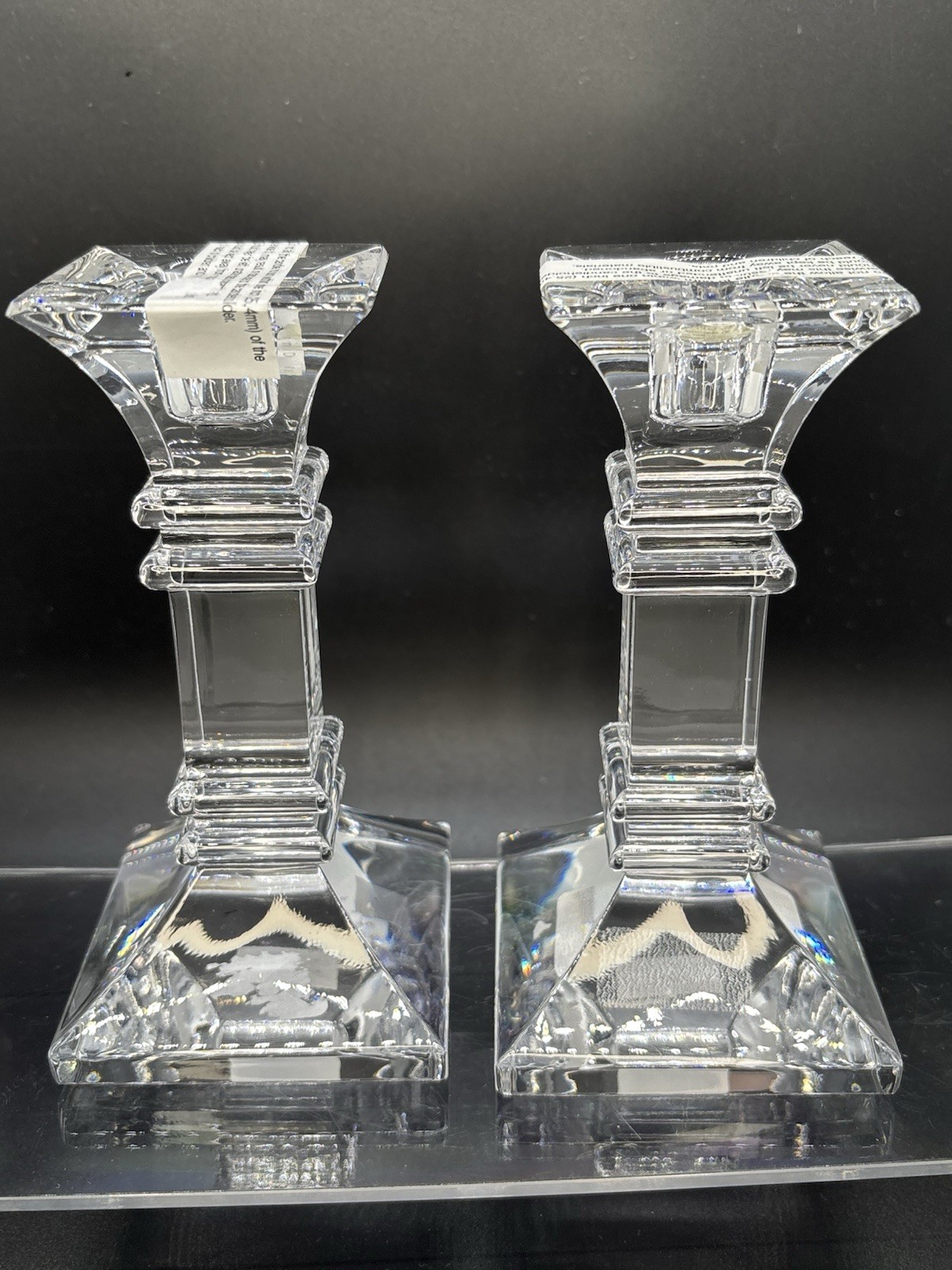 Marquis By Waterford Treviso Crystal Candlestick 6” Pair Square New (Other)