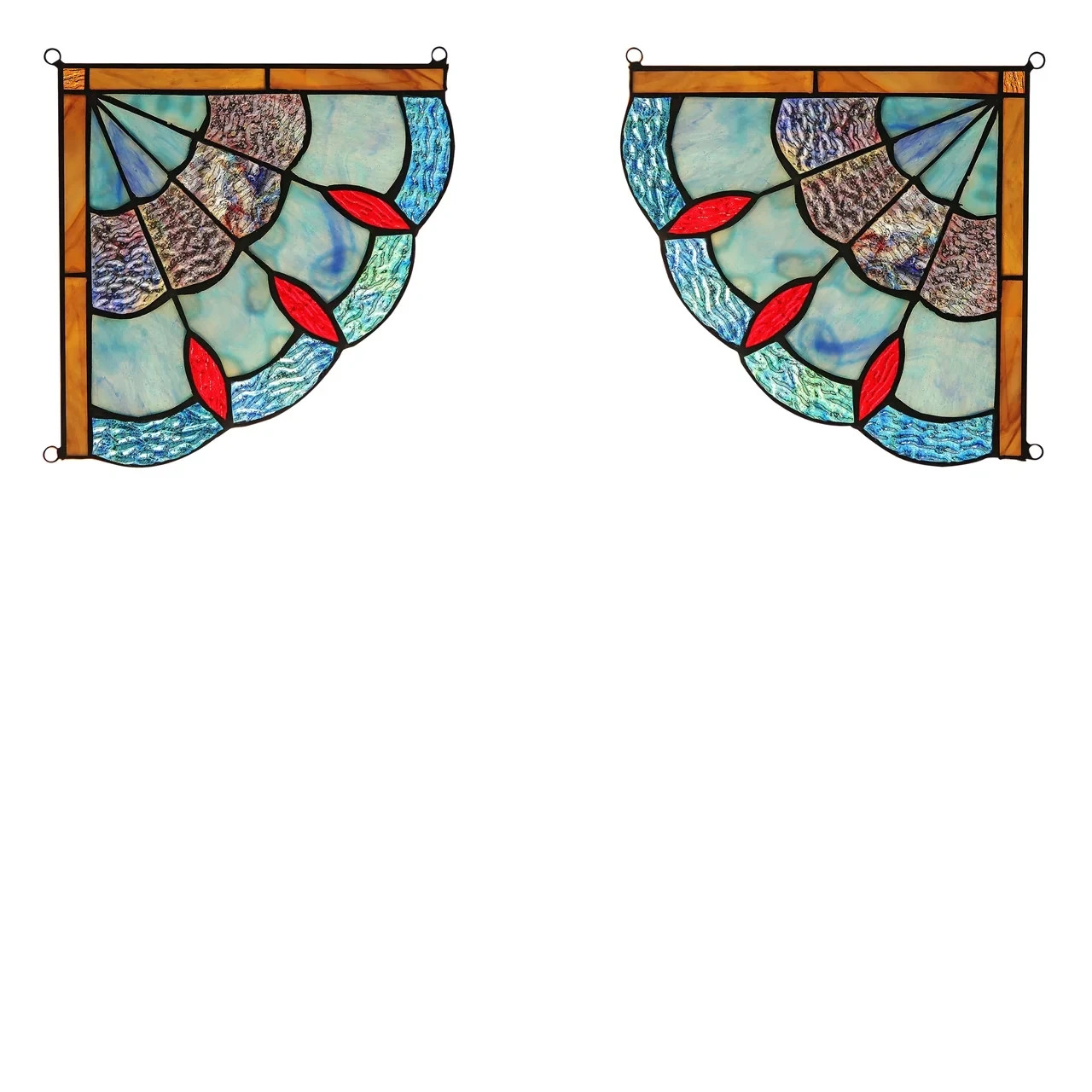 2 Stained Glass Corner Window Panels Handcrafted Victorian Design Tiffany Style