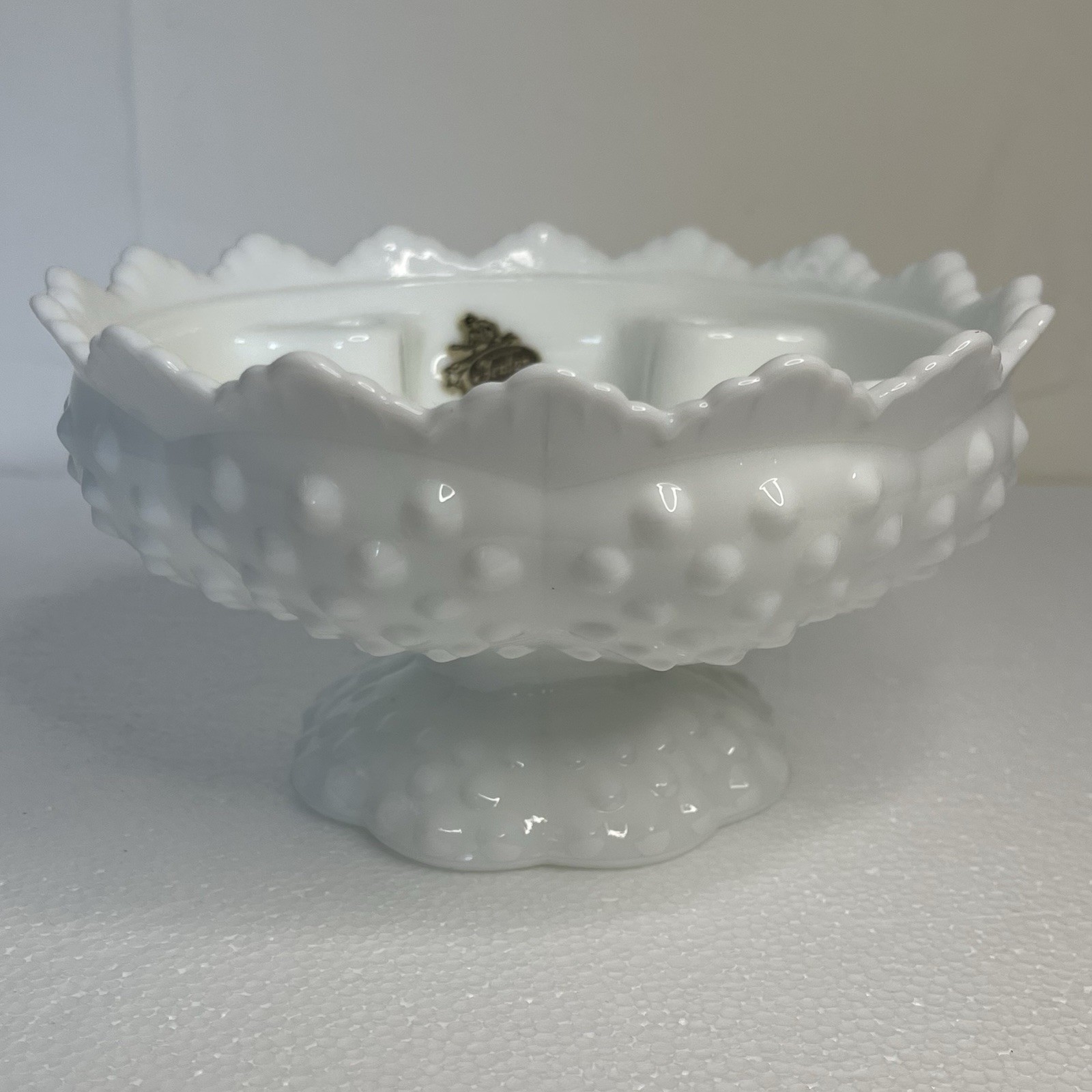 VTG Authentic Fenton Handmade Milk Glass Hobnail Candle Holder Original Sticker