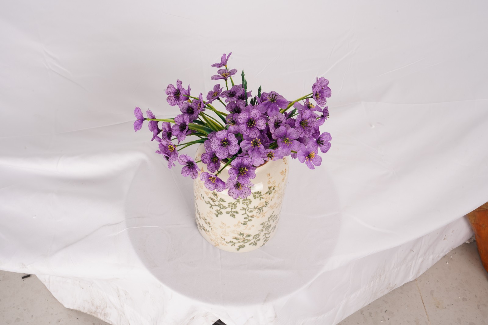 4*6*8rural Style Cylindrical Flower Ceramic Vase+purple Fake Flowers (set Of 6)