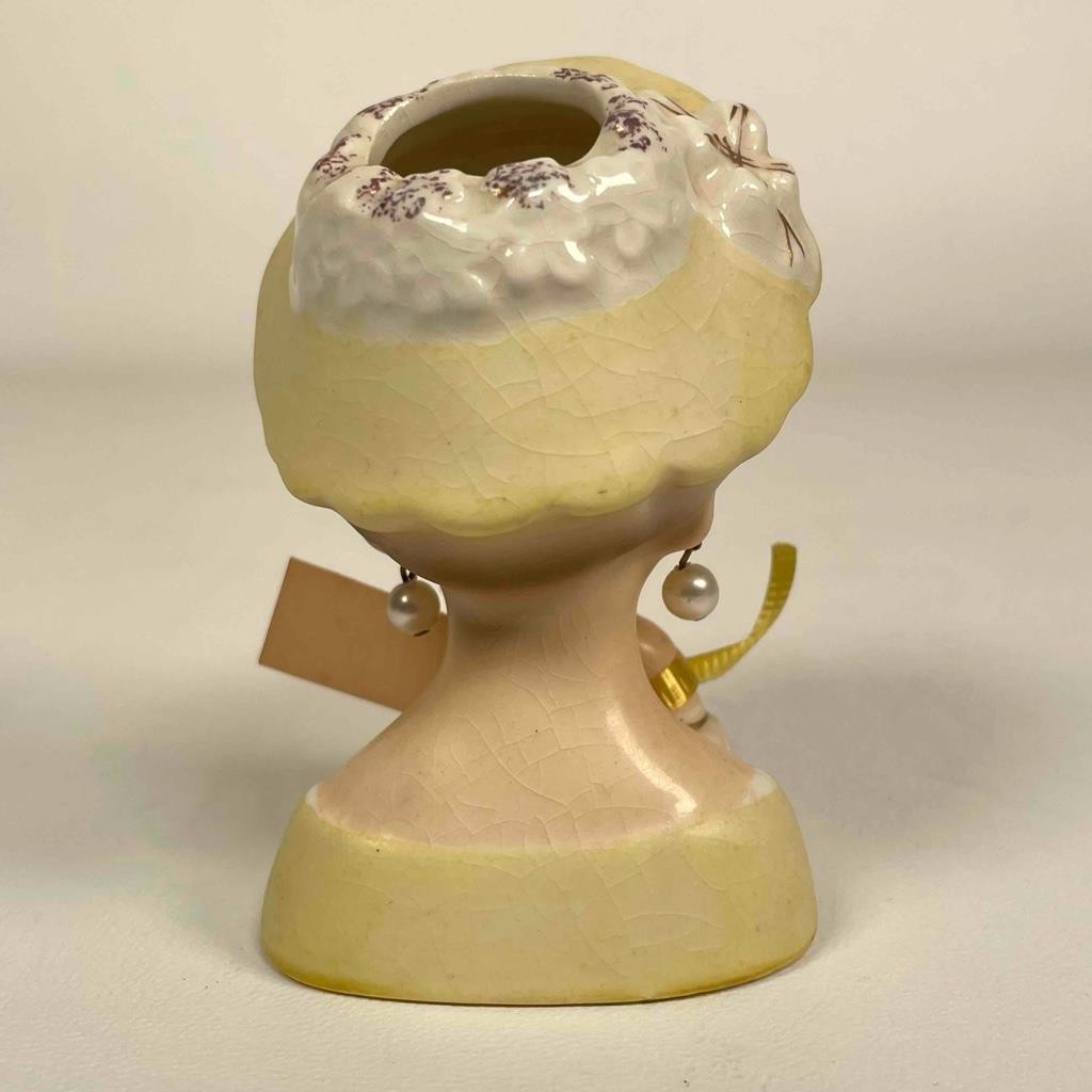Vintage 1963 E-774 Ceramic Inarco MIJ Lady Head Thank You Vase With Earrings – J