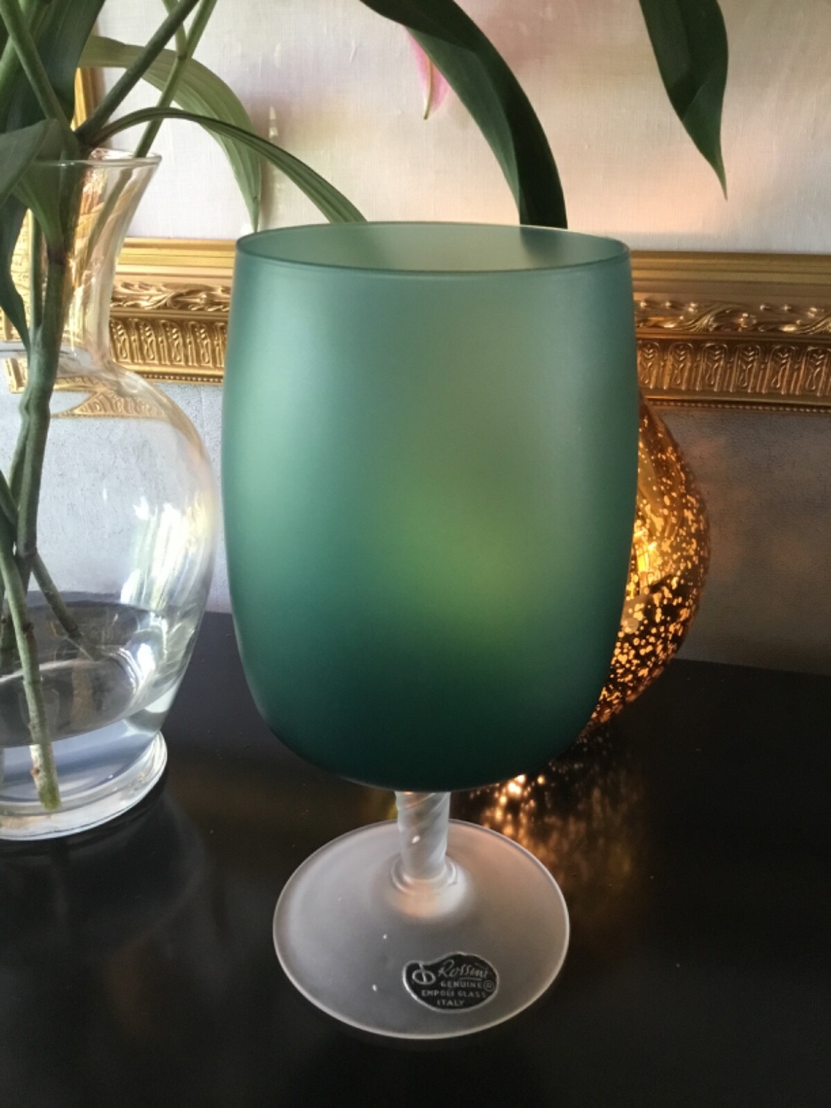 Vtg Rossini EMPOLI Large Italian Art Glass teal blue Footed Pedestal vase