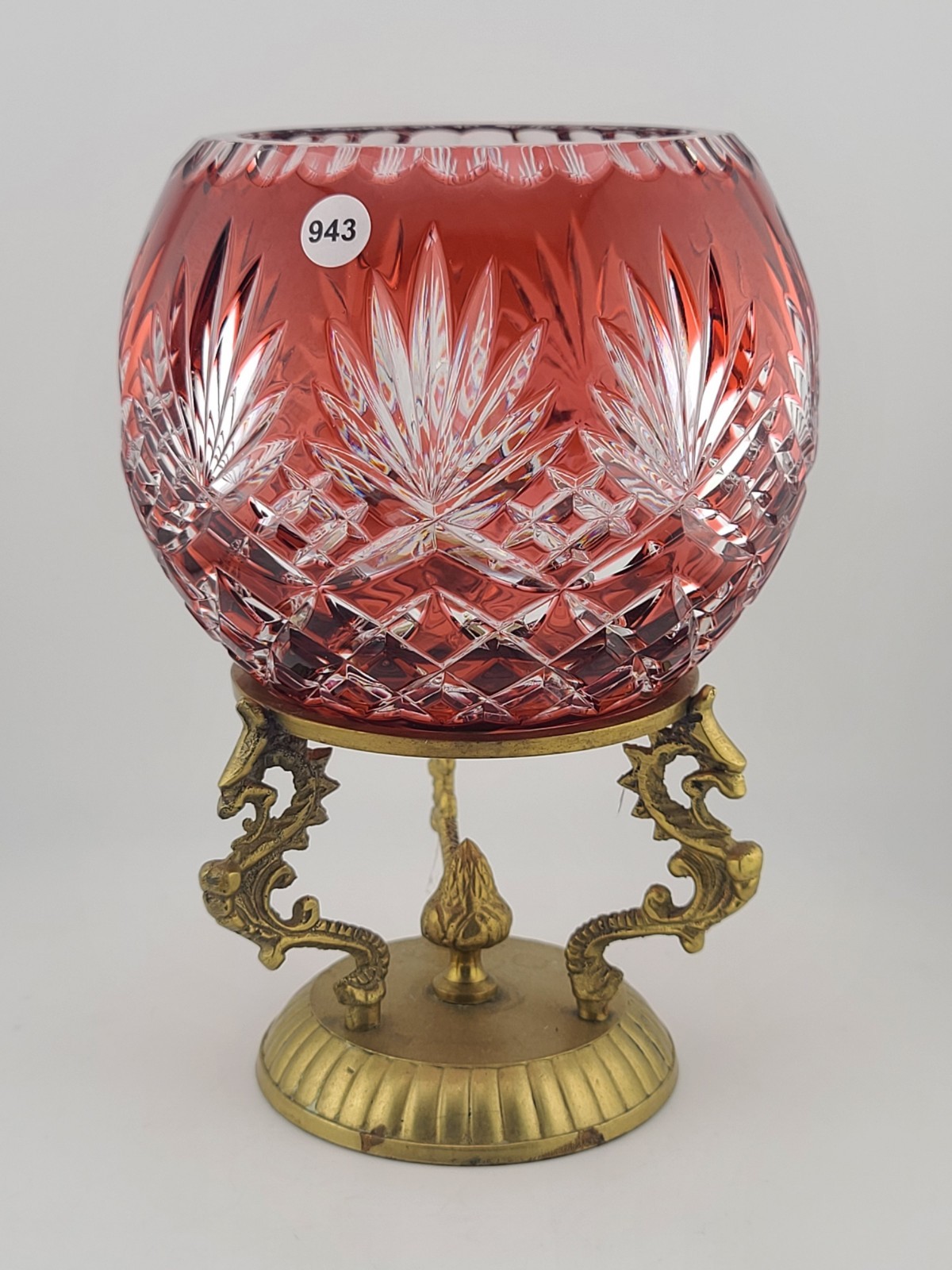 Rare AJKA ODESSA CAROLINE Red cased cut to clear Hungarian crystal rose bowl