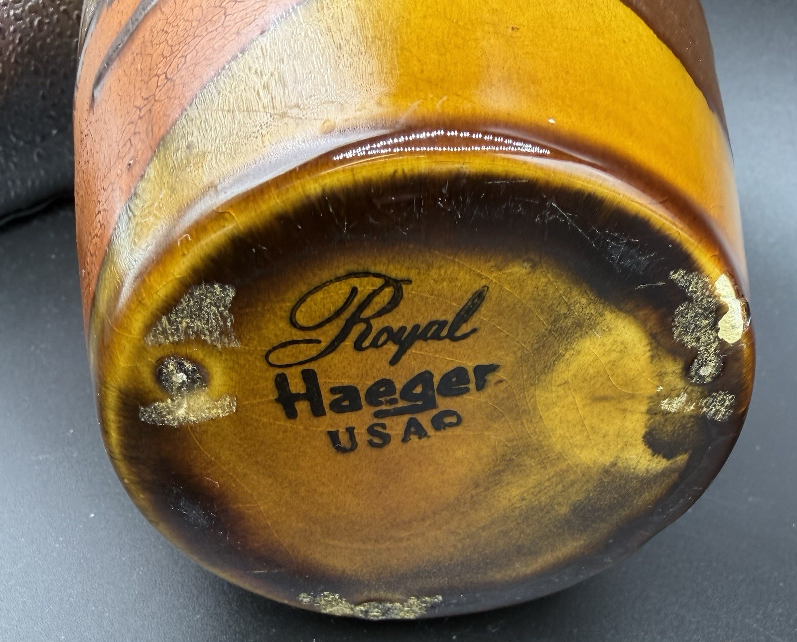 Vtg Royal Haeger Vase With Flair Rim Earth Wrap Gold Rust Brown 8×5