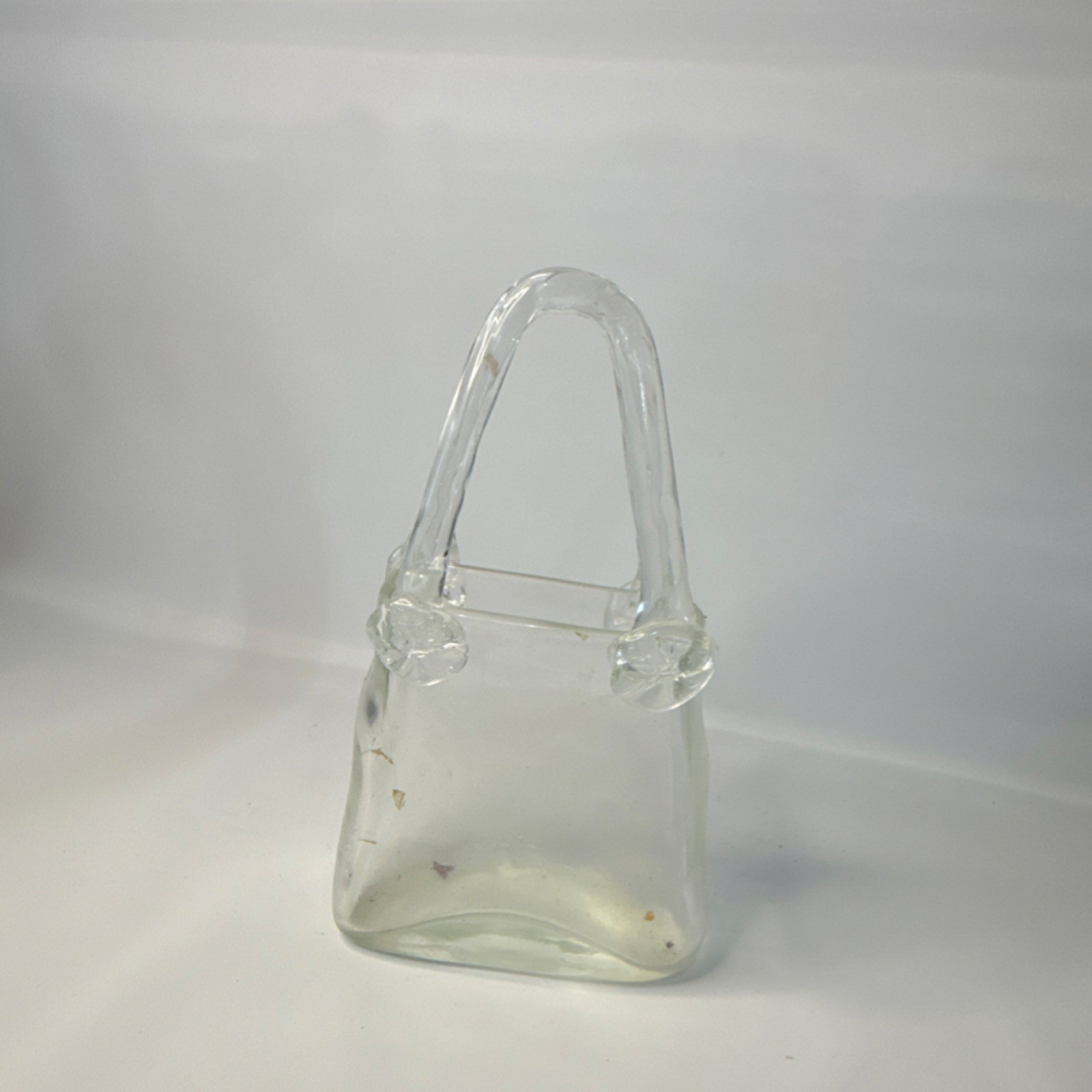 Clear Glass Square Decorative Basket Handmade Glossy Finish With Handle 12″ Tall