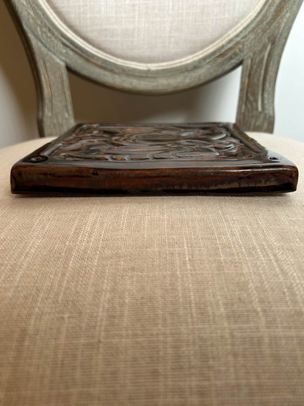 VTG Pewabic Pottery Two Headed Imperial Eagle 7.5” Tile With Tortoiseshell Glaze