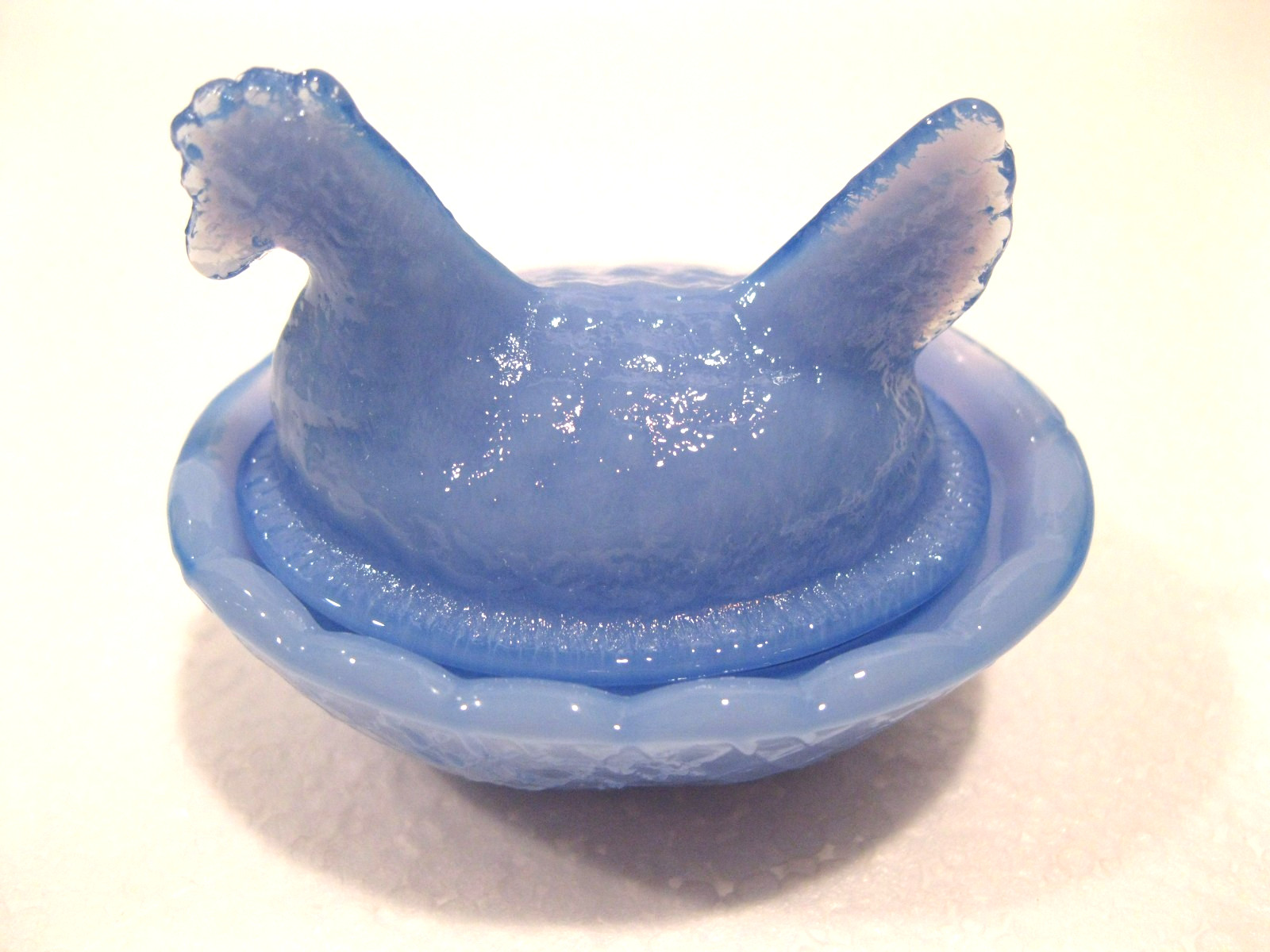 Get a DOZEN for one Price. NEW 2 1/2″ Mini HEN on NEST, BLUE MILK GLASS.