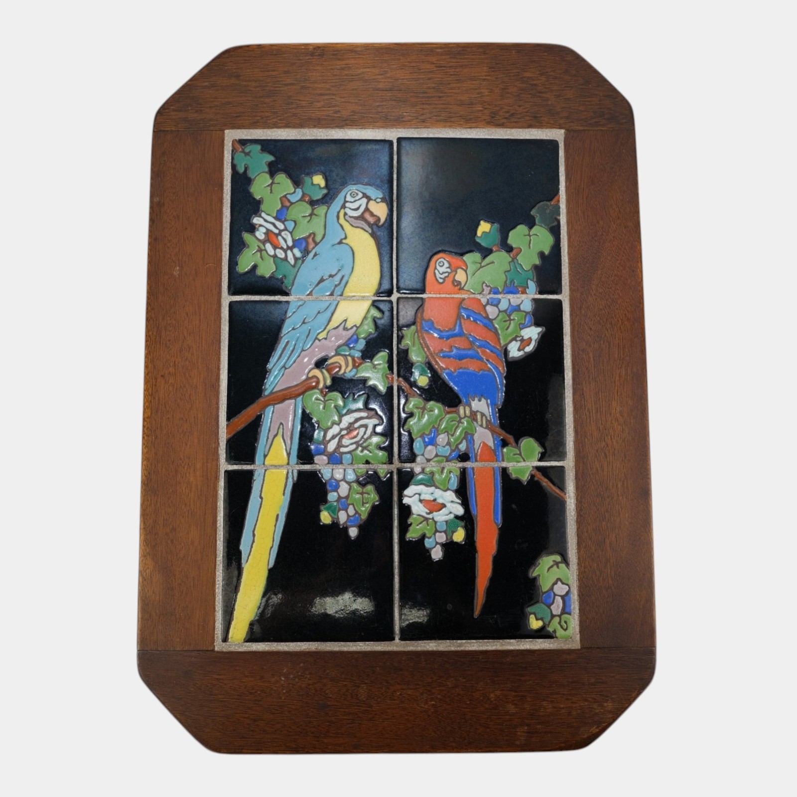 Taylor Tilery California Pottery 1930s Colorful Parrots Art Deco Tile Side Table