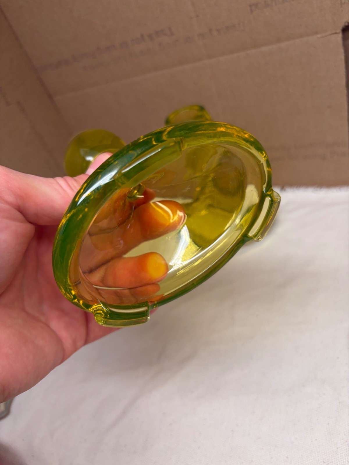 Vintage Fostoria candlestick pair URANIUM GLASS canary yellow vaseline
