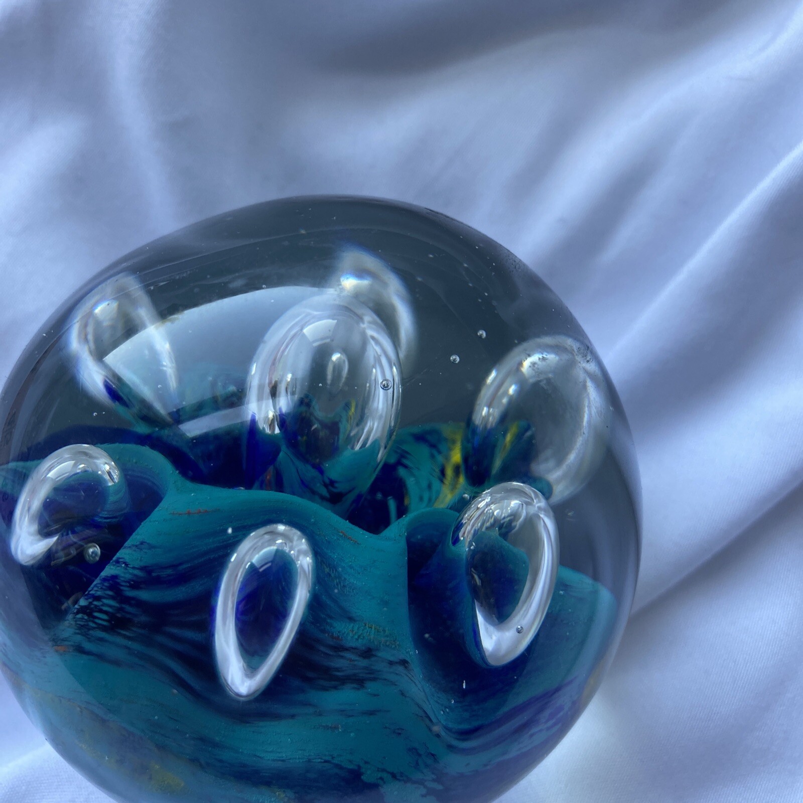 Vintage Art Glass Paperweight Controlled Spheres TurquoiseRoyal Blue 1lb 8oz EUC