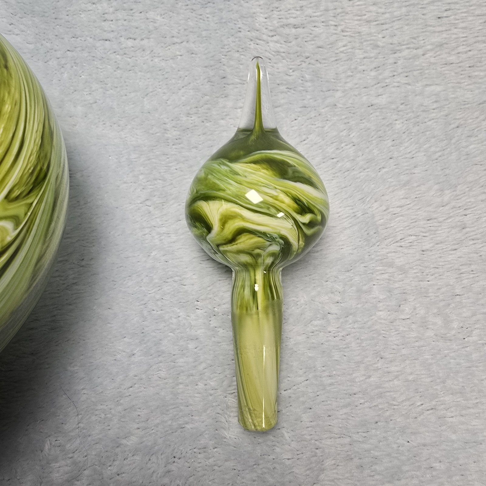 Valletta Glass Hand Blown Green Swirl Perfume Bottle 8in Signed