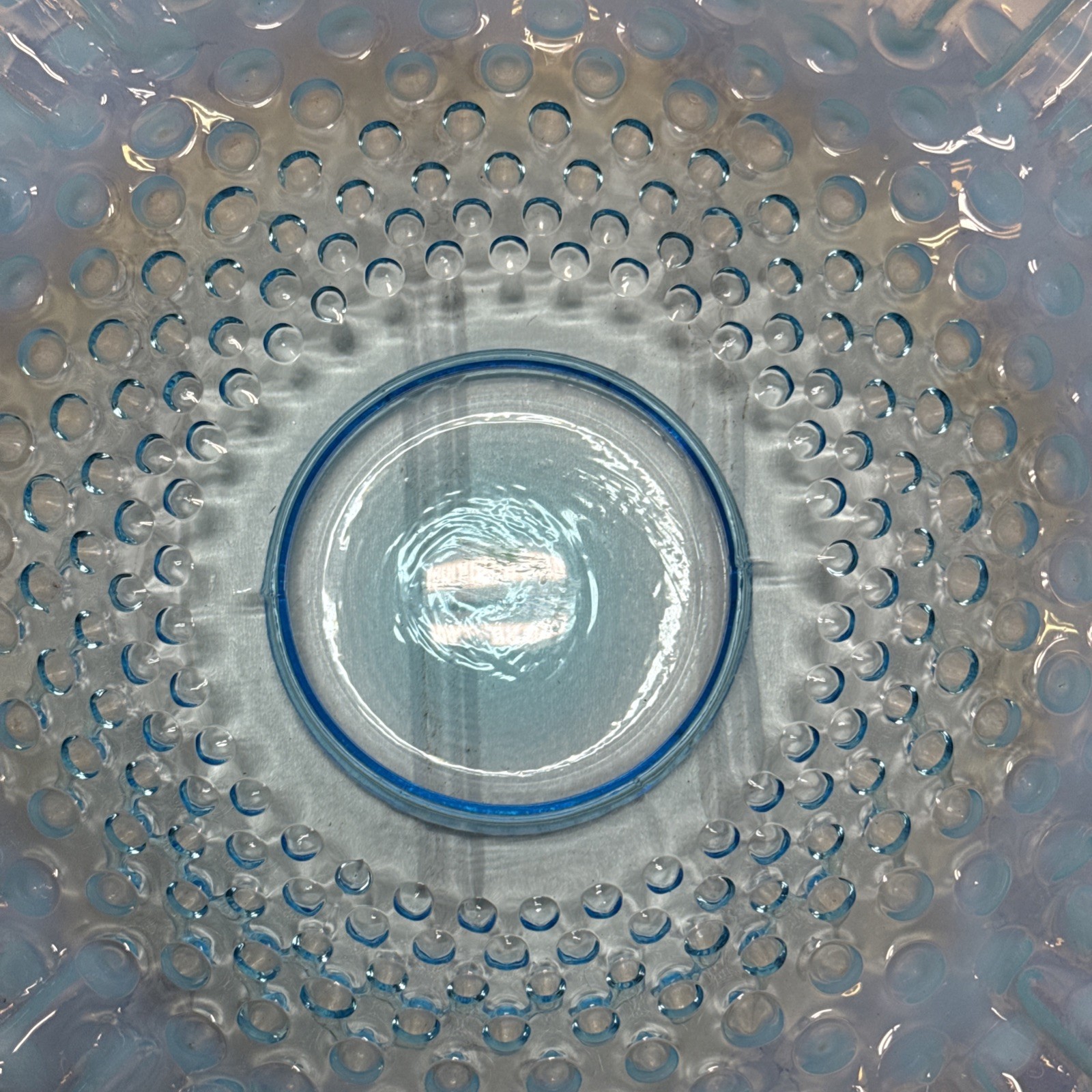 Fenton Aqua Blue Opalescent Glass Hobnail Bowl 10”x3.5” Tall Vintage*