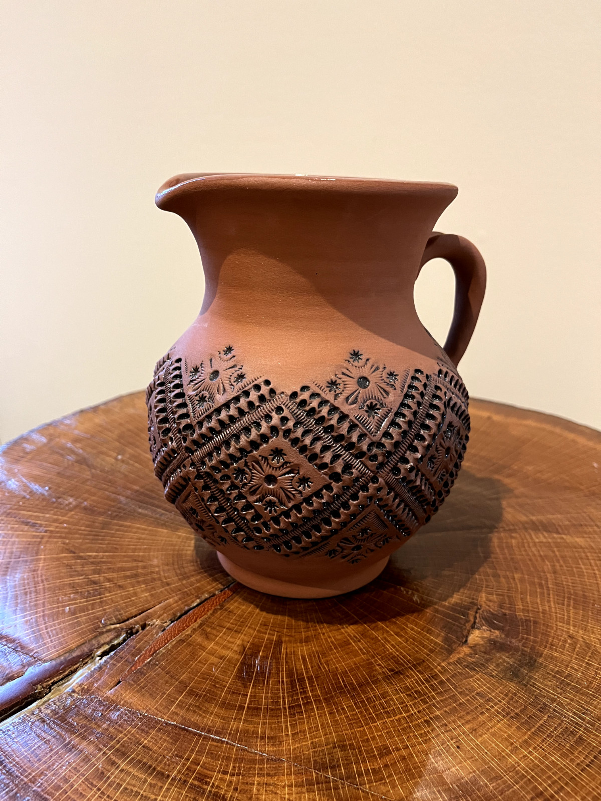 HANDMADE UKRAINIAN TERRACOTTA CLAY PITCHER/VASE