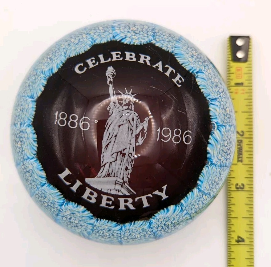 Vtg Murano Millefiori Statue Of Liberty Centennial 1986 Paperweight, Red Blue