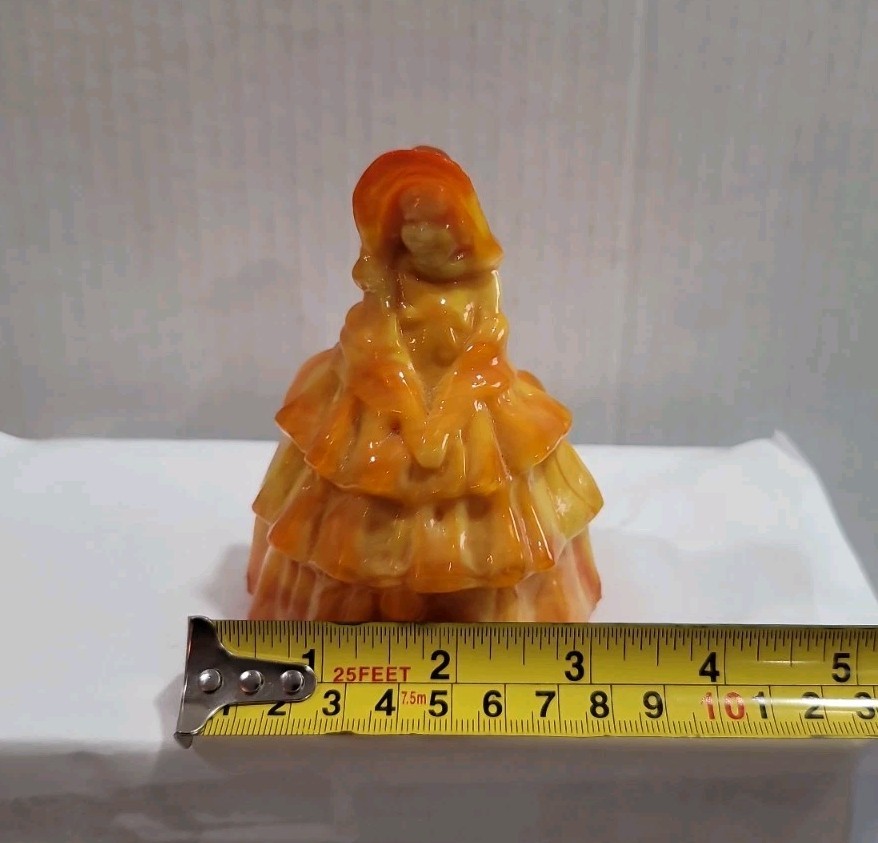 Vintage BOYD Glass “Louise” Colonial Lady Figurine Persimmon Glow