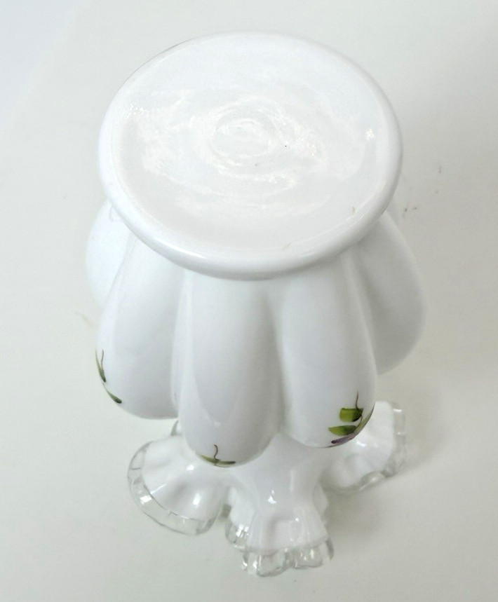 Fenton Silver Crest Ruffled Hand Painted Violets in the Snow 6″ Vase