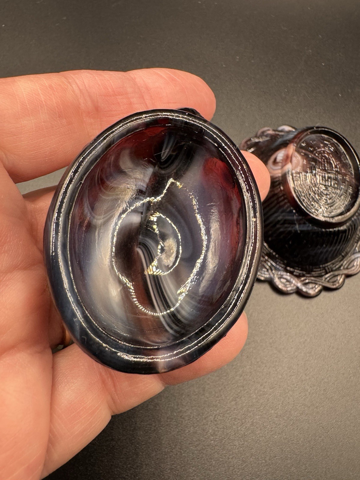 Mosser Purple White Slag Glass Hen On Nest Vintage Salt Cellar Mini 2.5”
