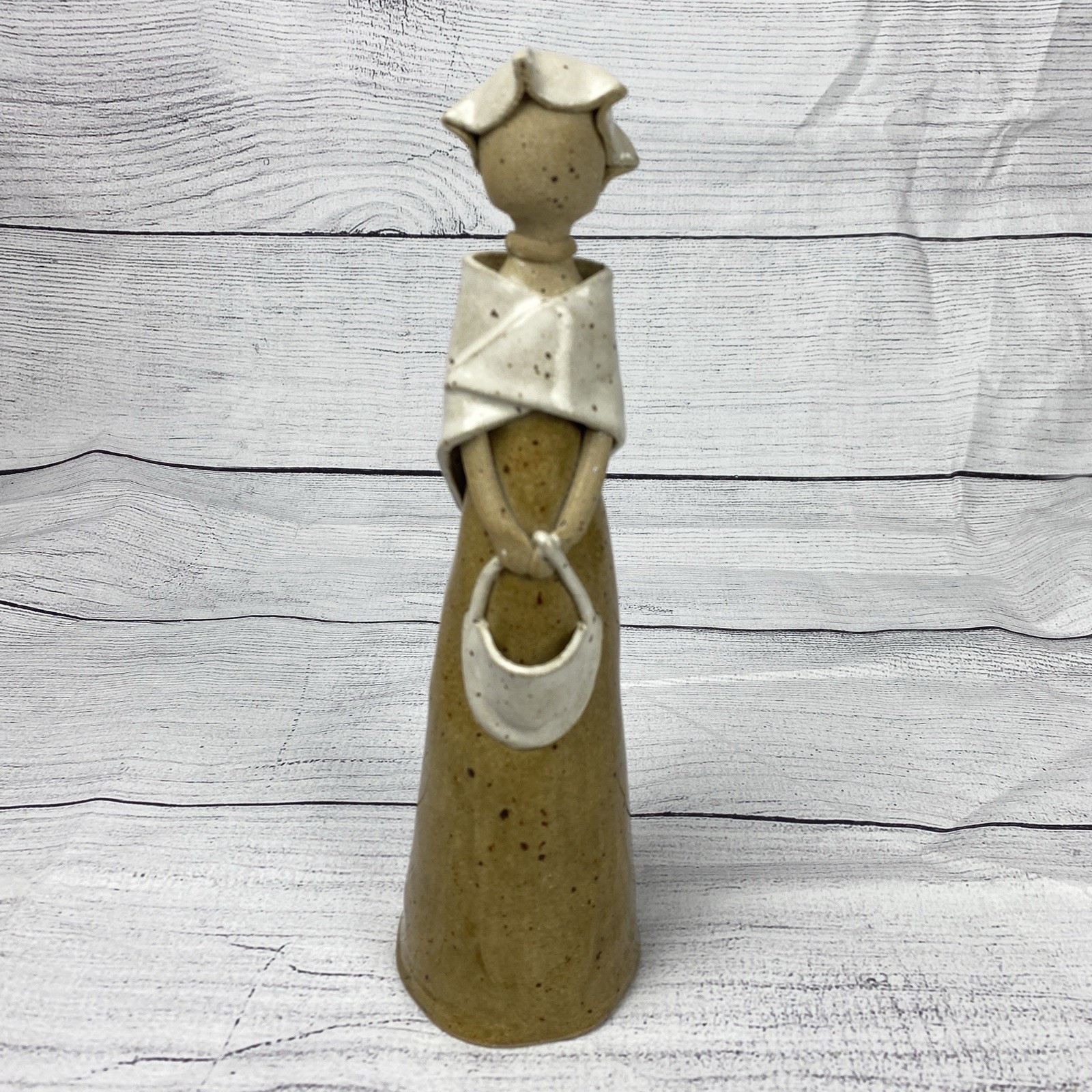 Vtg Woman Girl Statue Figurine Art Pottery Clay Signed Baril Tiphane Montreal 9″