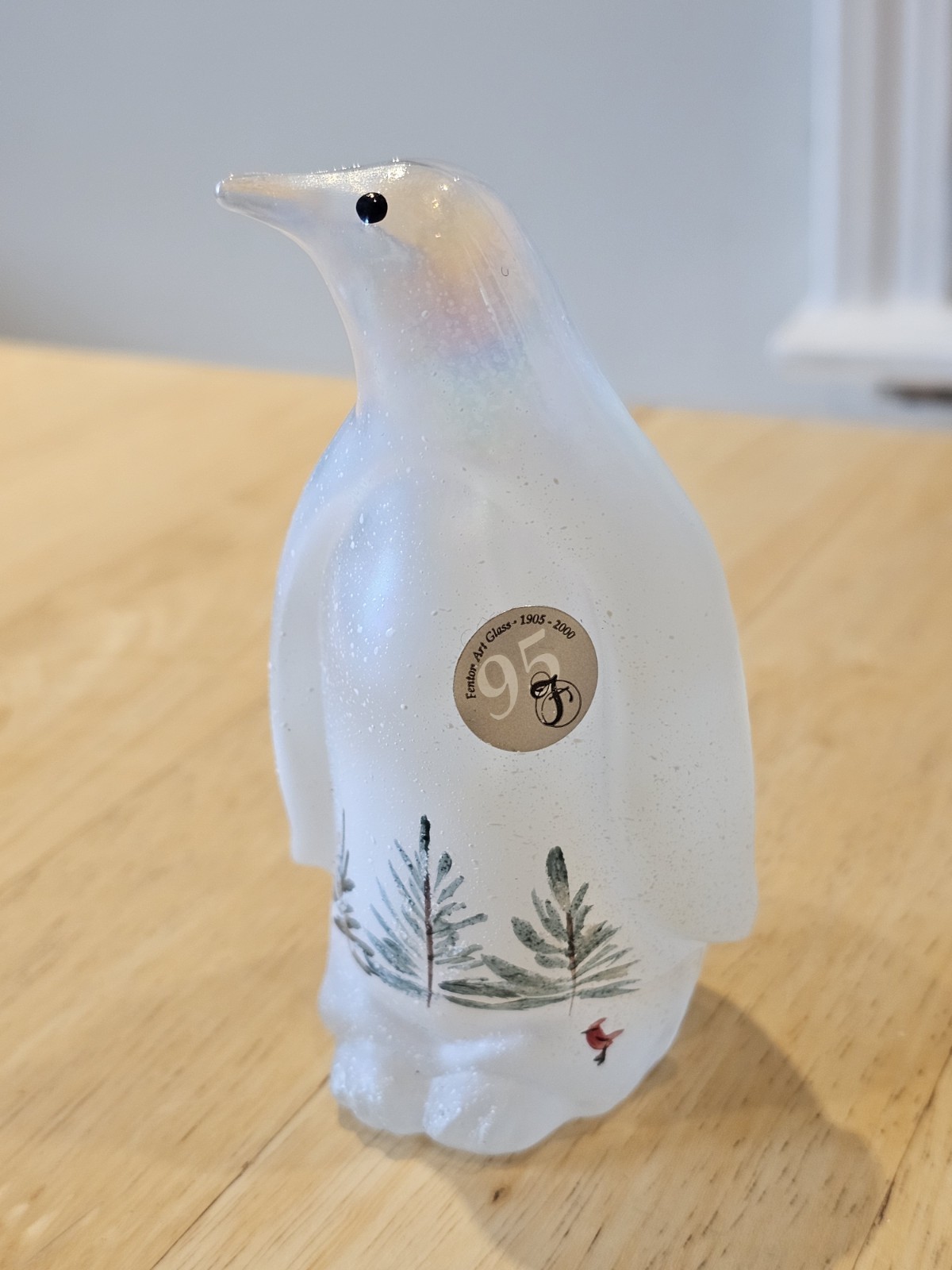 Fenton Hand-Painted Art Glass Penguin – Woodland Frost on Iridescent Glass