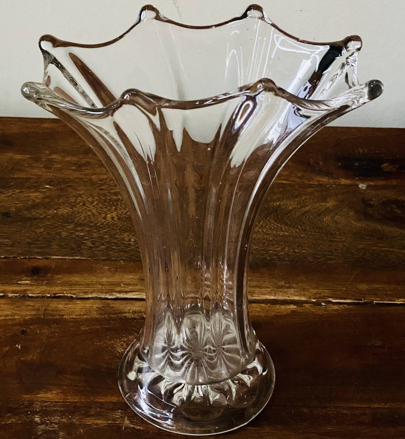 1909 Imperial Swung Ribbed Morning Glory Glass Vase Early American 10”H