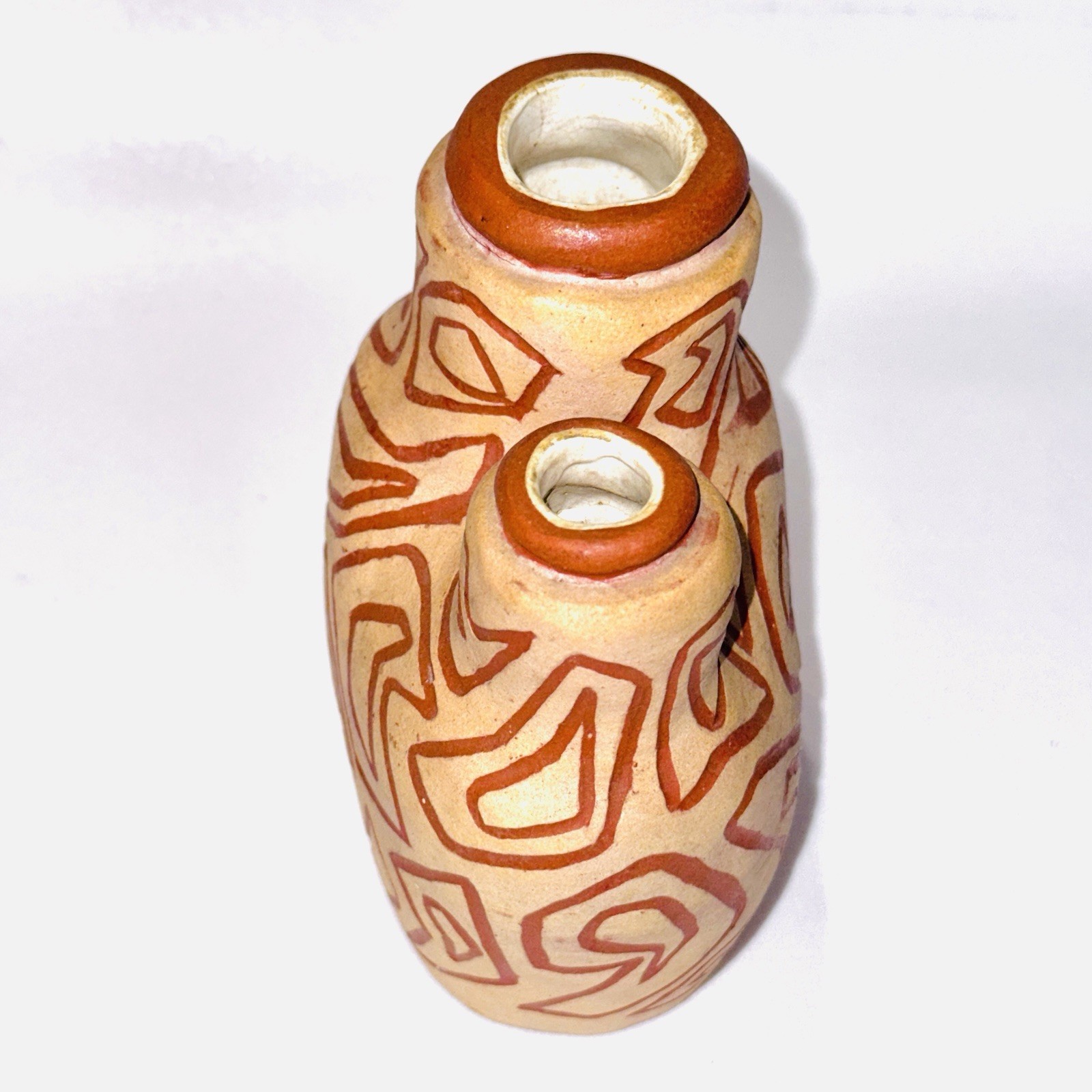 Vintage Double Vase Vessel Abstract Pottery Signed