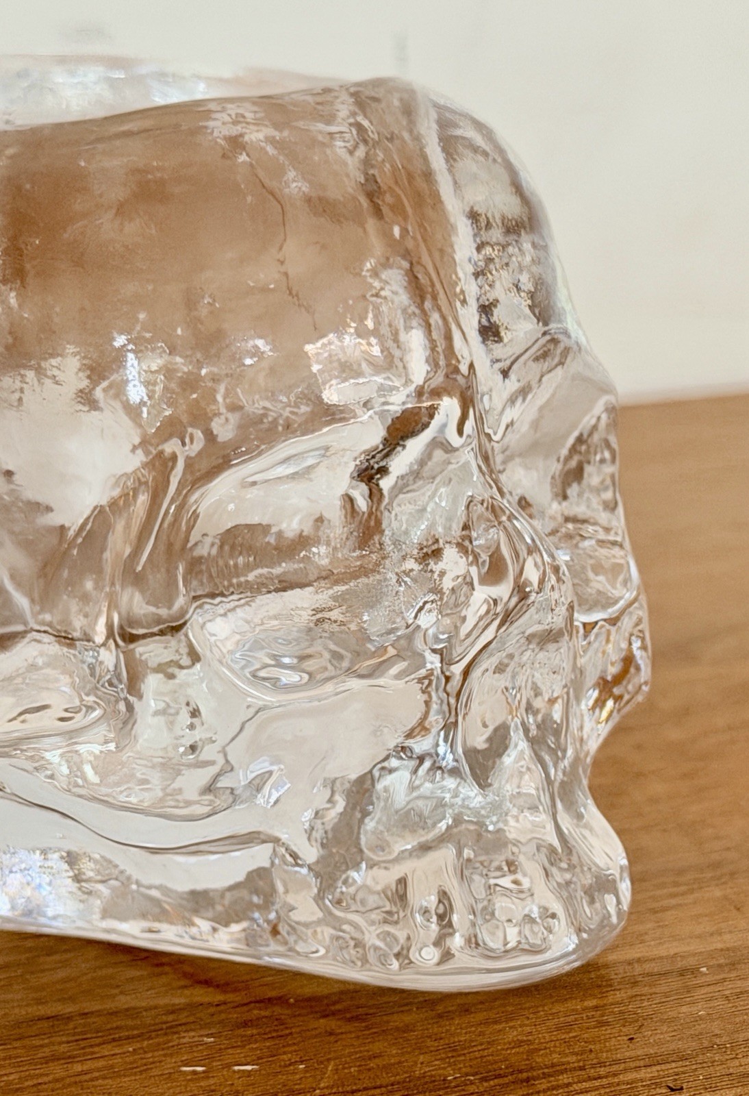 Kosta Boda Sweden Art Glass Crystal Skull Sculpture Figurine Candle Holder Vtg