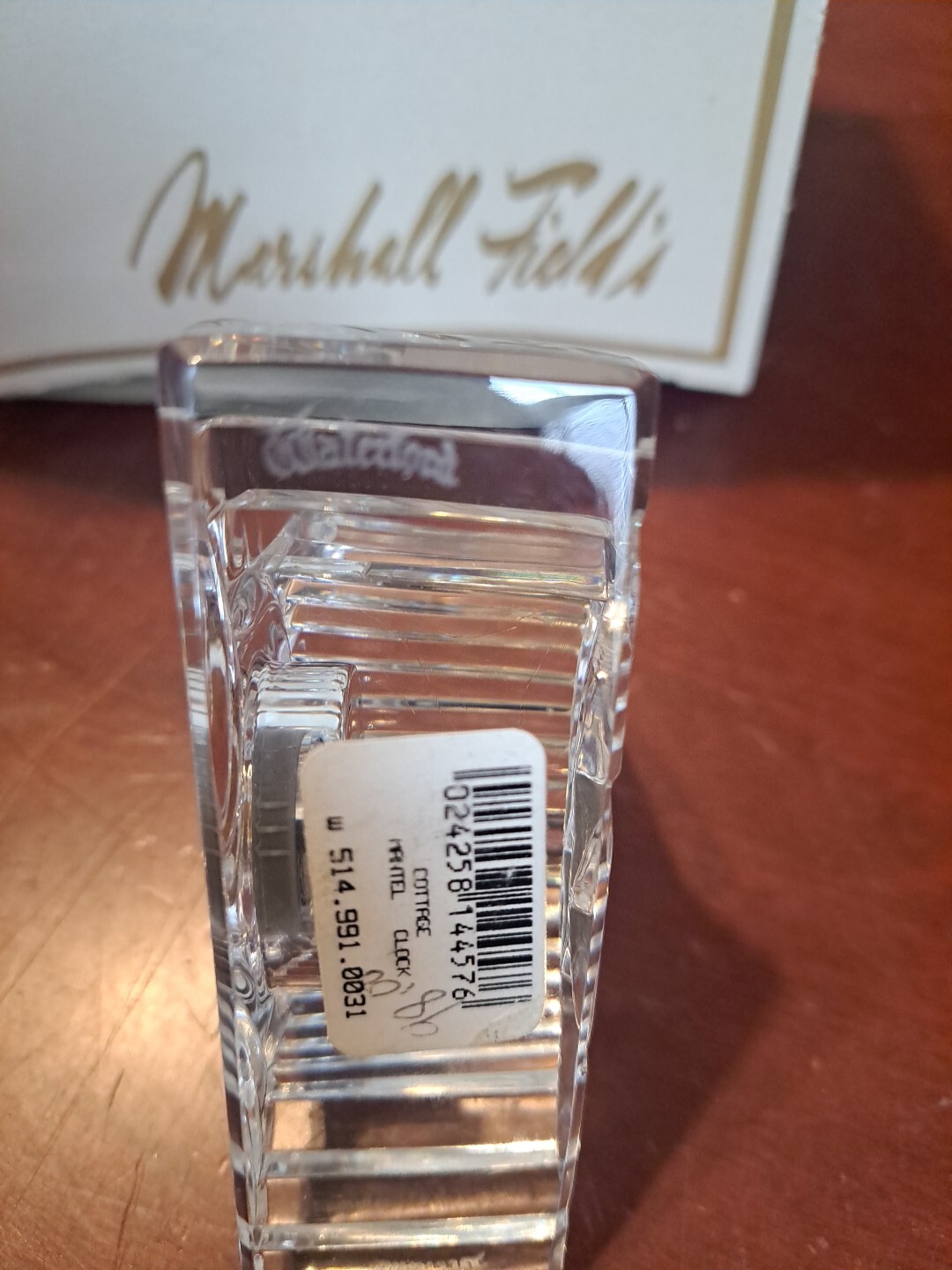 WATERFORD Signed Crystal Quartz Cottage Mantel Clock Marshall Fields