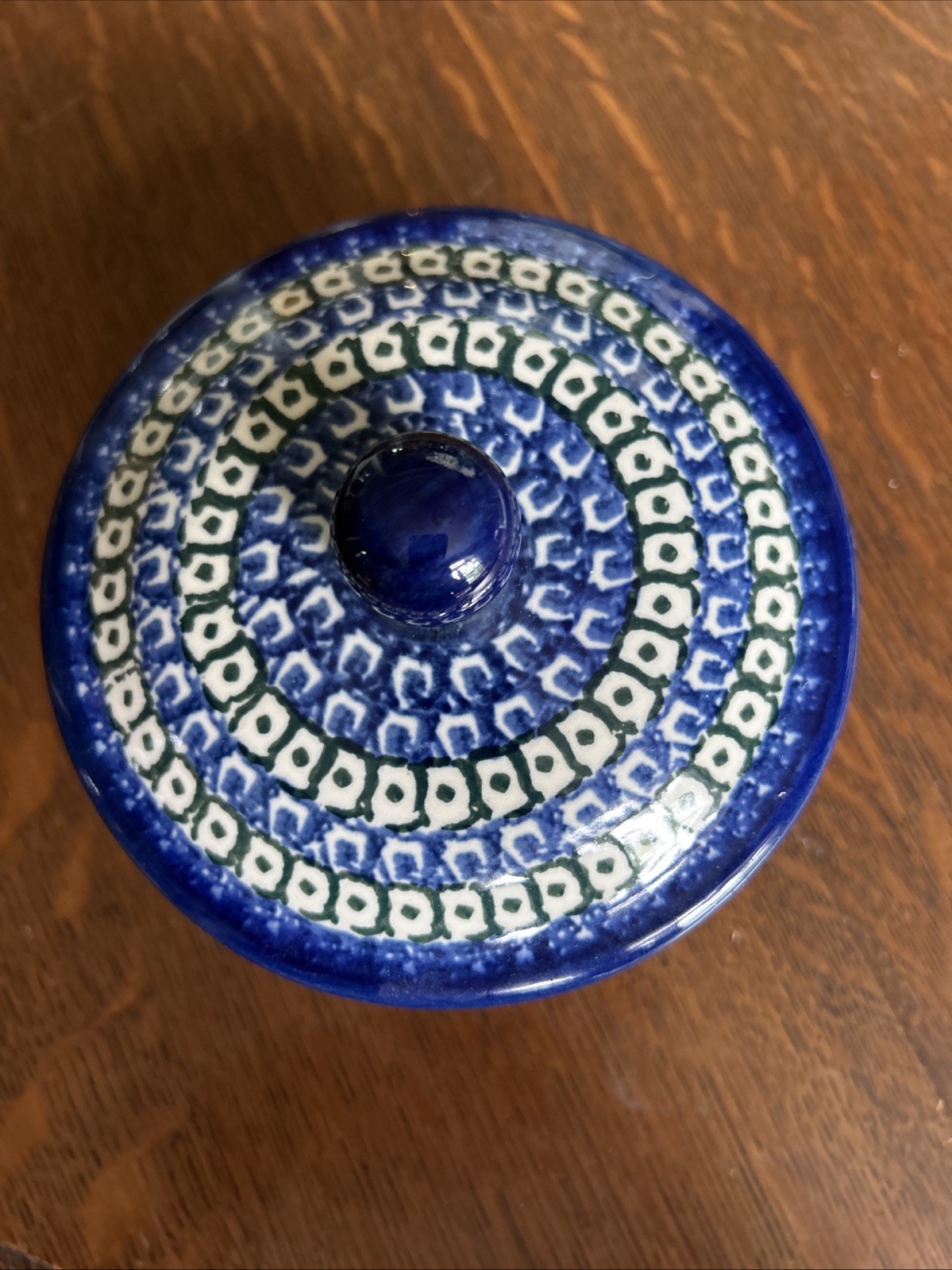 Polish Pottery Round Lidded Trinket Box 4.75” Round Excellent condition