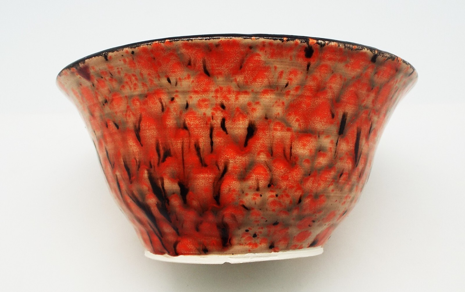 ART DECO ARTIST SIGNED HANDMADE MID CENTURY ORANGE BLACK BROWN BOWL DECORATIVE